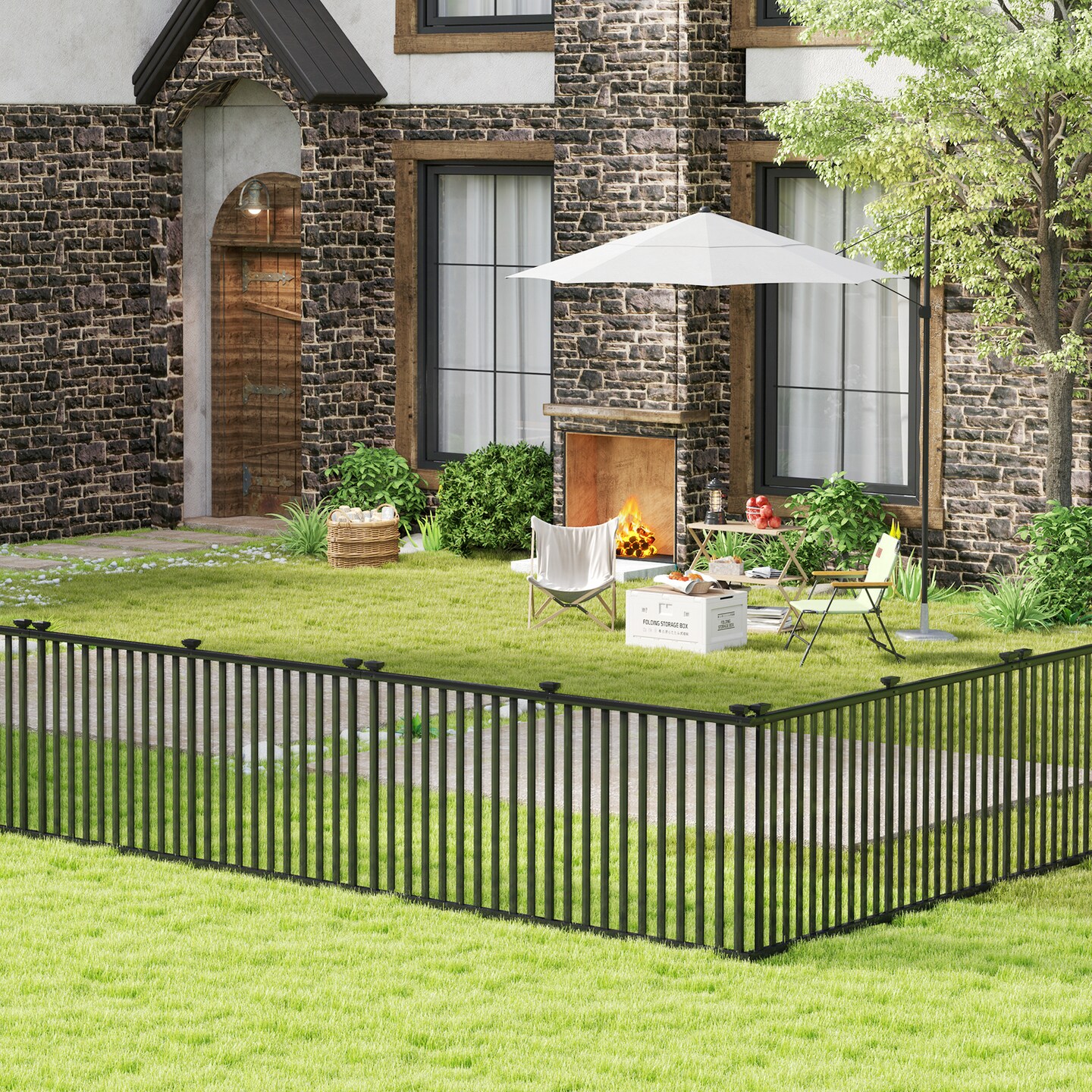 80" Wide Each Adjustable Black PVC 2 Panels Fence Dig-Free Outdoor Garden Border Stakes