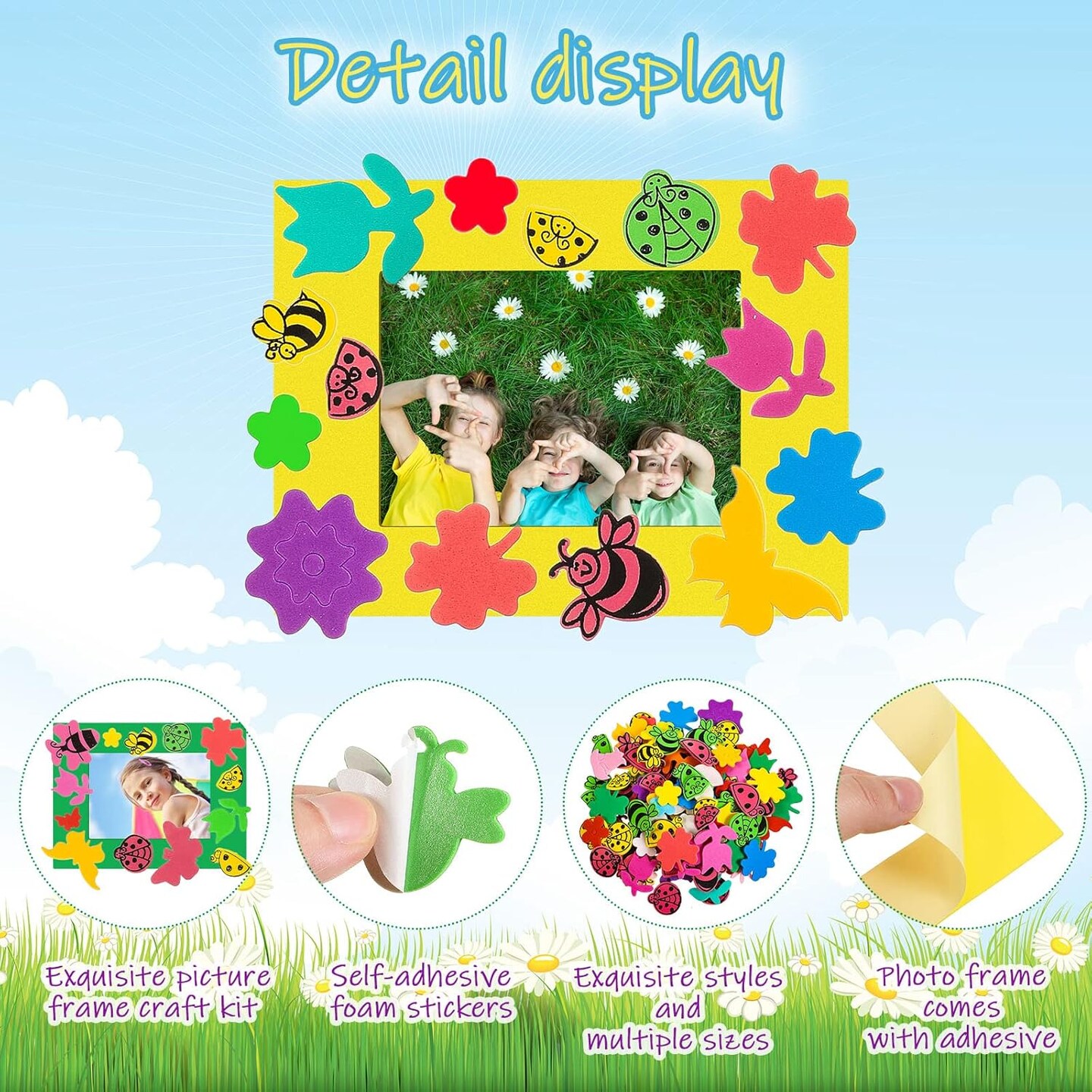 Spring Picture Frame Craft Kits for Kids, Foam Picture Frames DIY Craft Photo Frames with Flower Butterfly Foam Stickers for Home Classroom Game Activities Bulletin Board Decoration