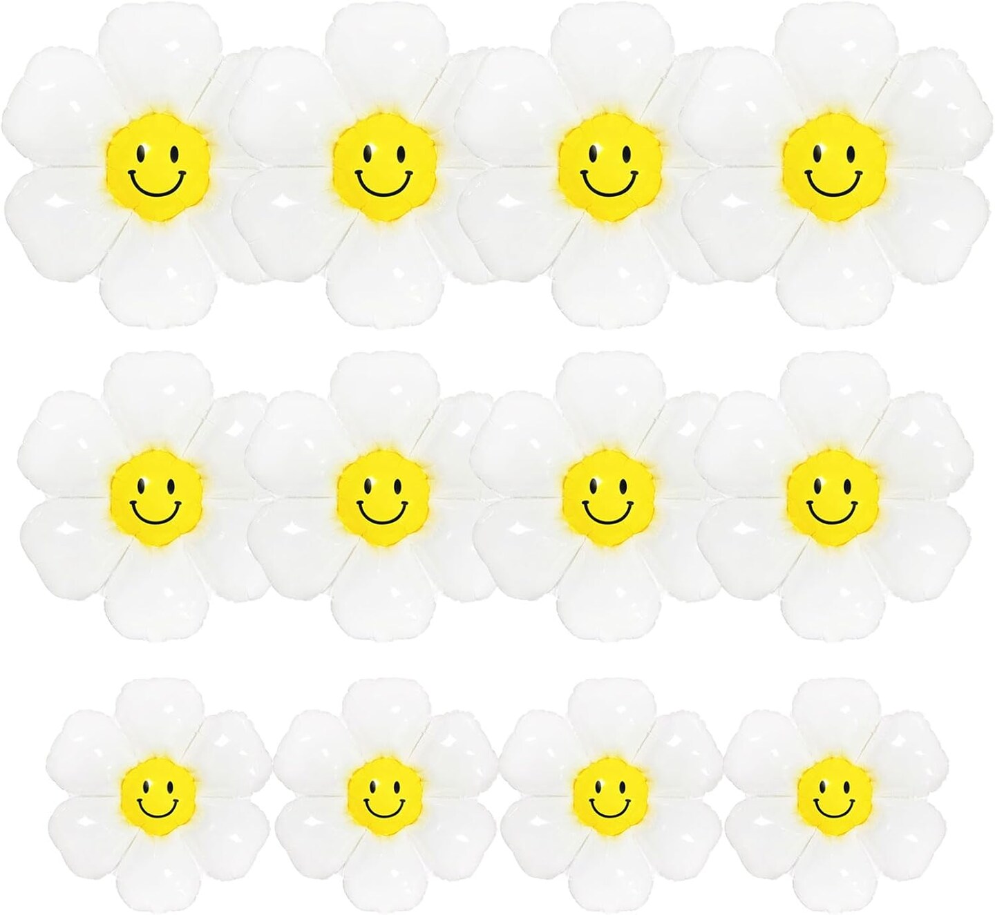12 Pcs White Daisy Flower Foil Balloons