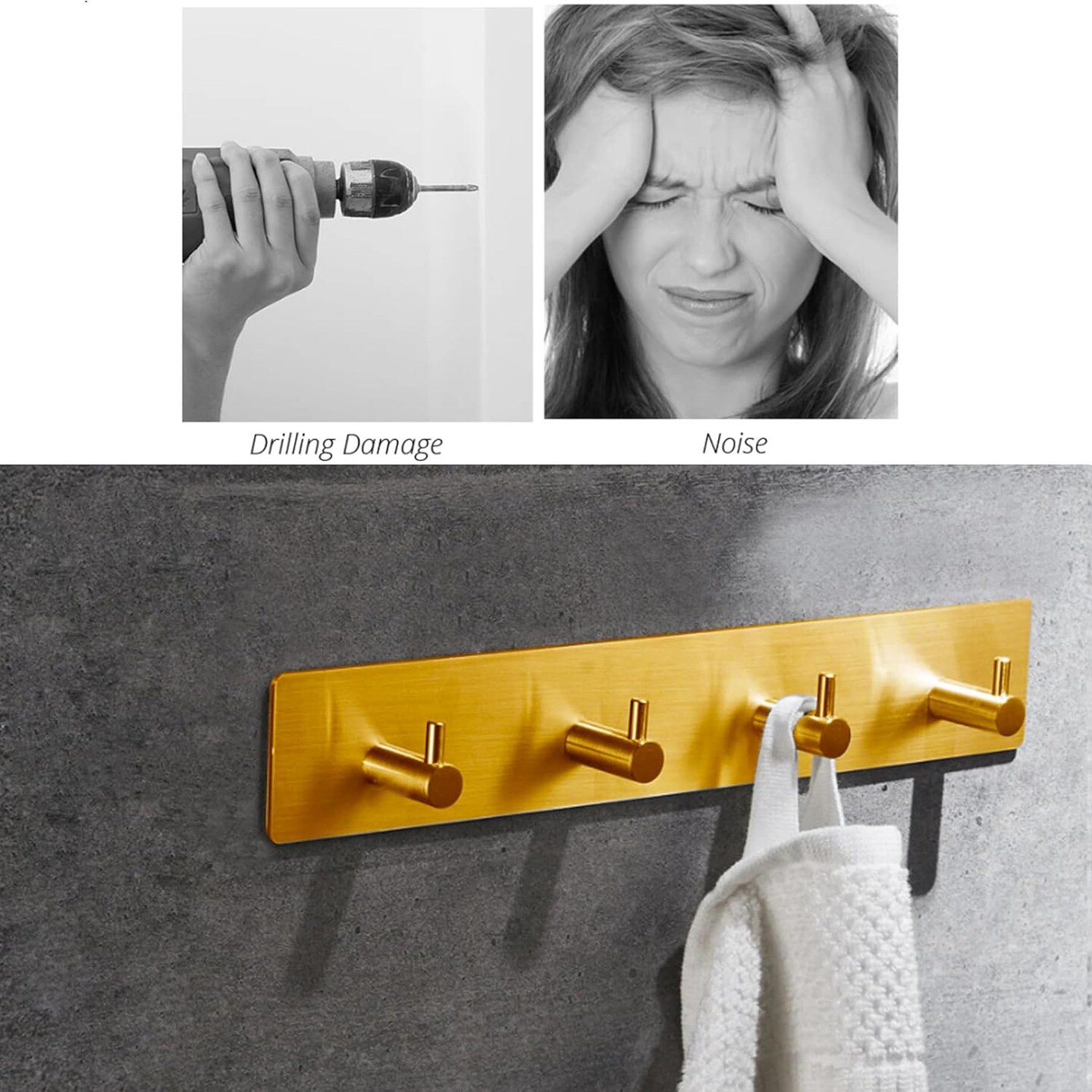 Wall-Mounted Key Holder with 4 Heavy Duty Hooks – 304 Stainless Steel Adhesive Key Organizer for Kitchen, Bedroom, Bathroom, Gold Finish Gold(4 Hooks)