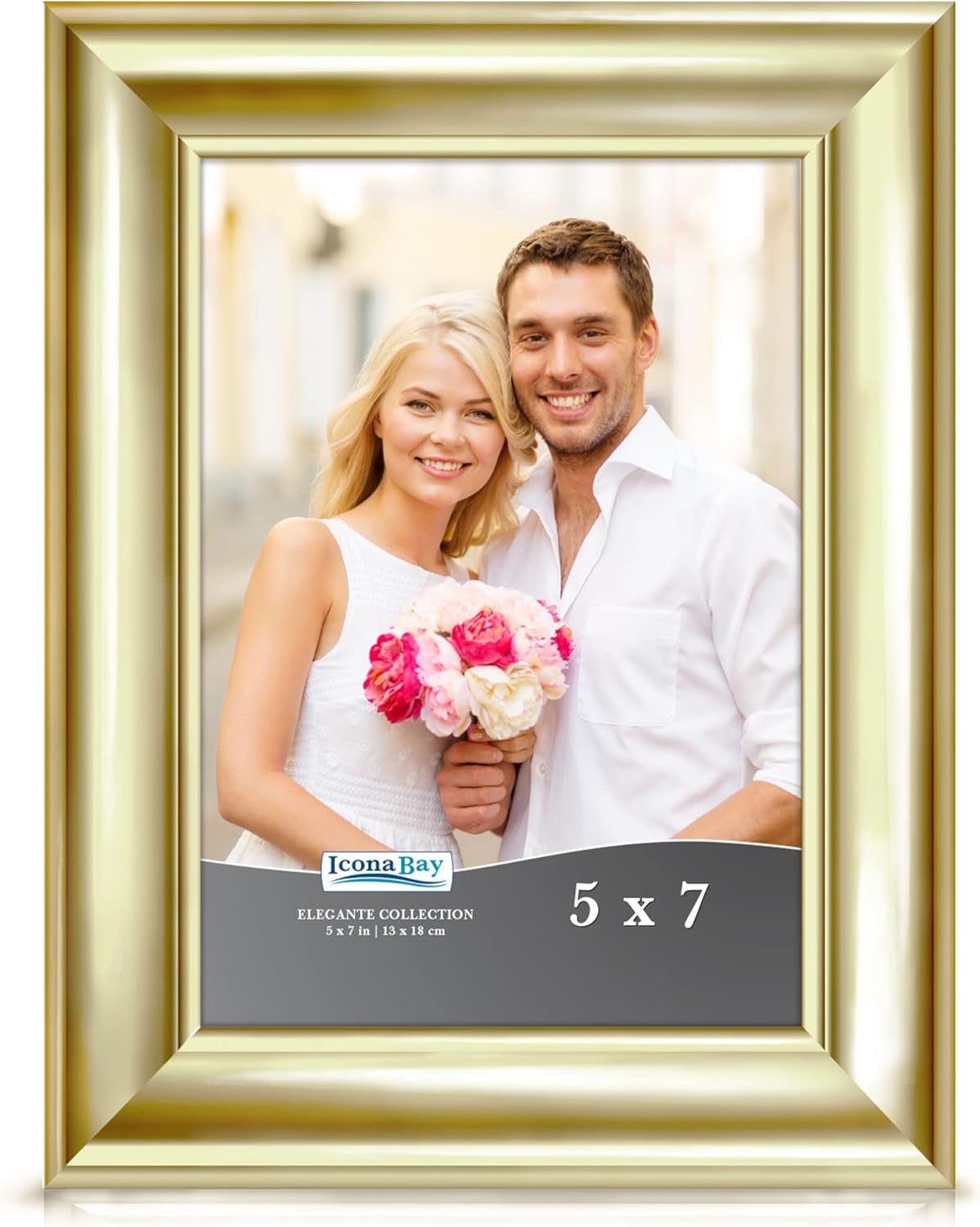 5x7 Gold Picture Frame, Contemporary Photo Frame, Wall Mount or Table Top, Elegante Collection