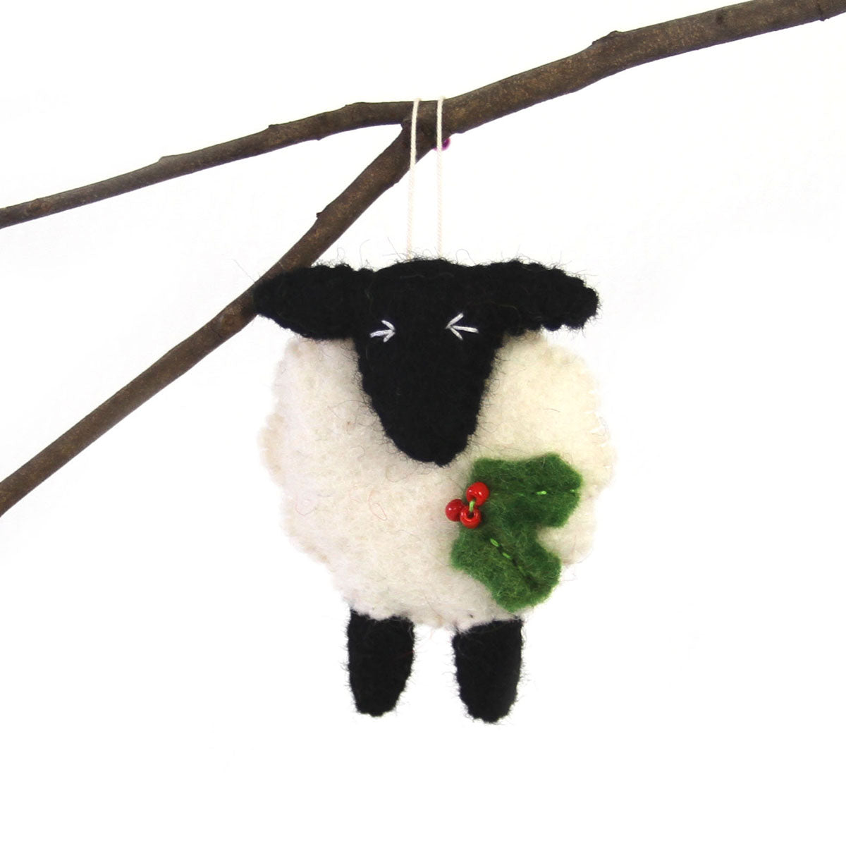 White-Black Wool Hand Felted Christmas Ornaments Handcrafted Holiday Designs