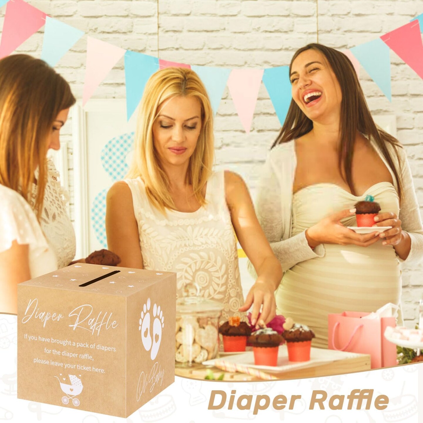 Diaper Raffle Box Set for Baby Shower Party, Gender Reveal Diaper Raffle Tickets for Baby Shower Games Invitations Diaper Raffle Cards Sign