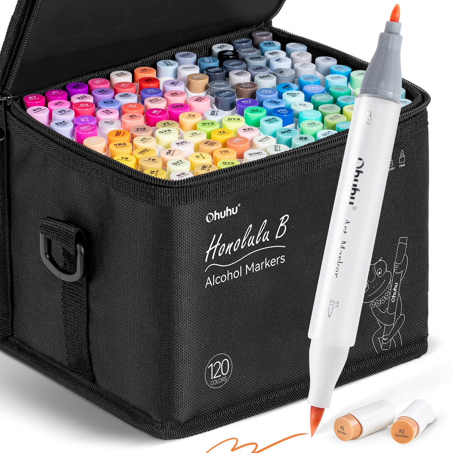 Ohuhu 120-Color Alcohol Markers - Brush &#x26; Fine Dual Tips - Honolulu B Series