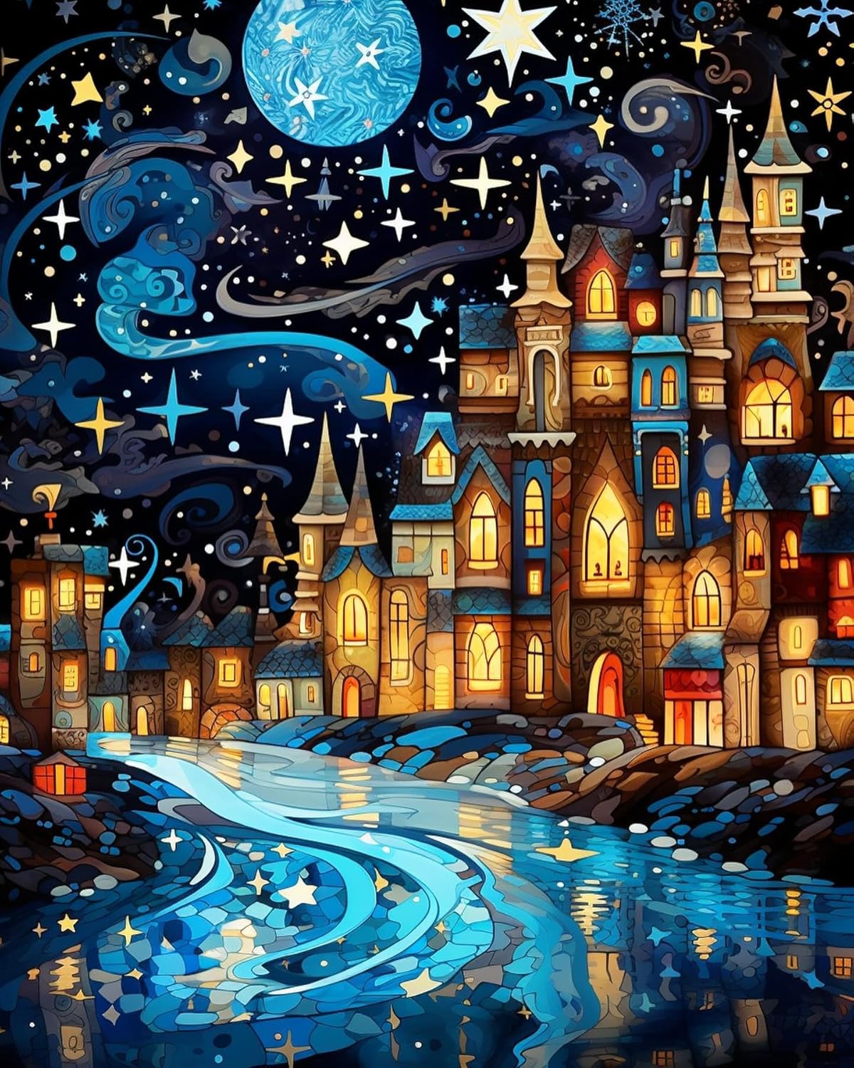 Starry Sky Diamond Art Painting Kits for Adults - 5D Diamond Painting Art Kits for Adults Beginner, Round Full Drill Landscape DIY Diamonds Gem Art Kits for Home Wall Decor 12x16 Inch