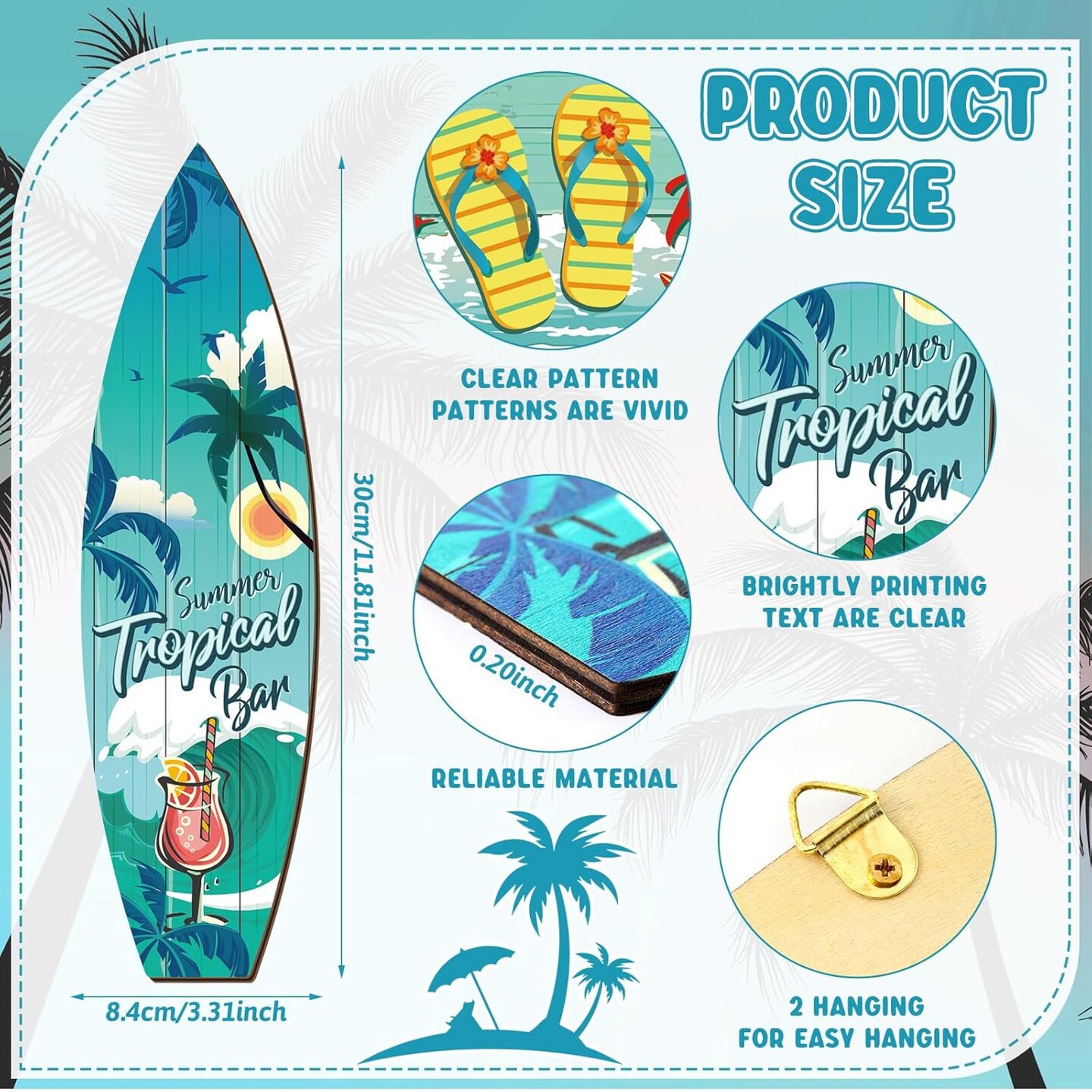4 Pcs Summer Surfboard Decor Hawaiian Wooden Beach Wall Decor Tiki Tropical Bar Decorations Surfboard Wall Hanging Sign for Home Aloha Birthday Party(Summer,15.75 x 4.41 x 0.2 Inch)