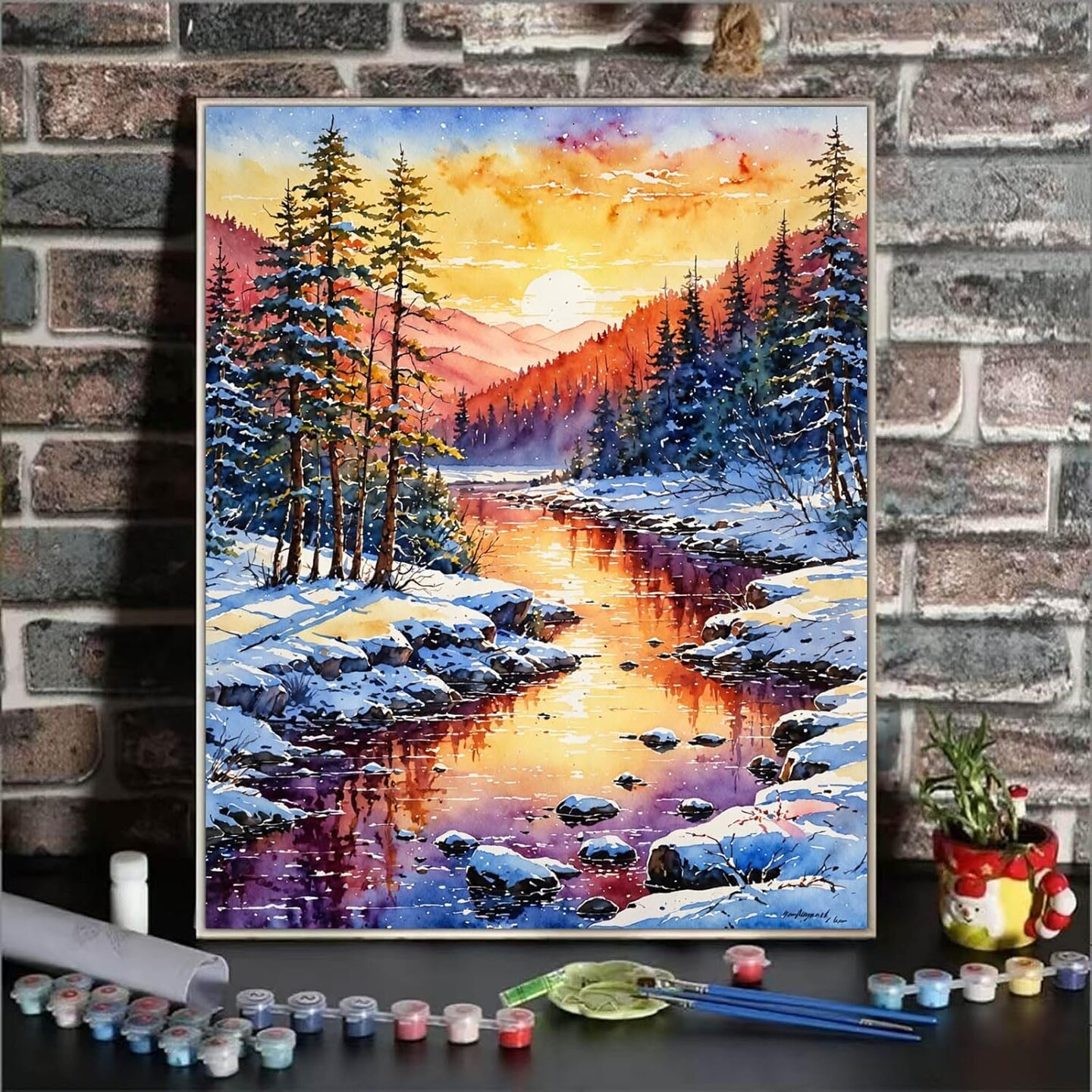 Paint by Numbers Kit for Adults Beginner, Winter Forest Paint by Number Kits On Canvas Snow Adults&#x27; Paint-by-Number Kits DIY Oil Painting Christma Gift Home Wall Decor 16x20 Inch