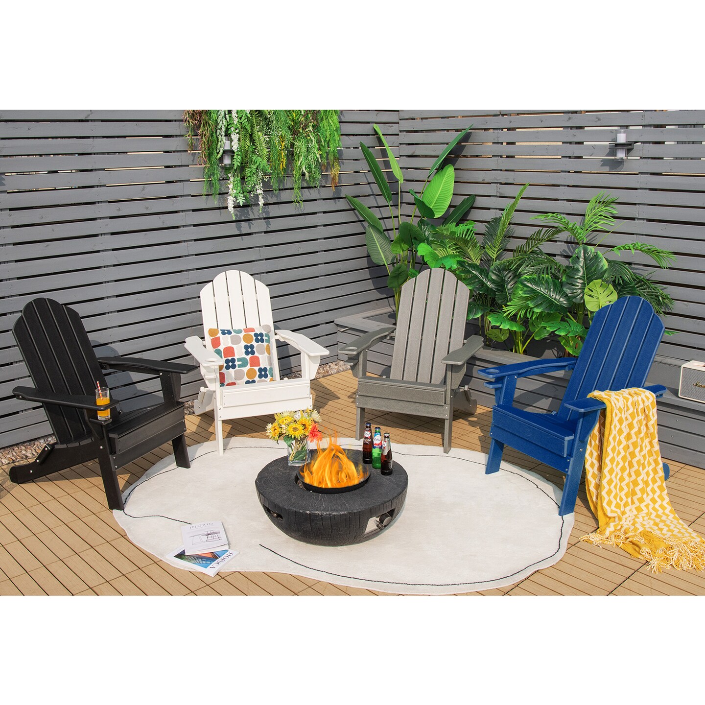 Foldable PE Weather-Resistant Adirondack Chair with Triangular Support for Garden and Patio