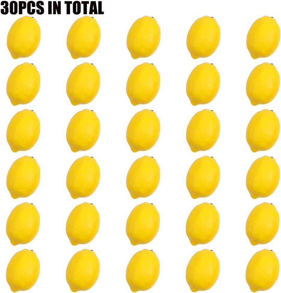 30PCS Artificial Yellow Lemons – Realistic Fake Fruit for Kitchen, Table Decor, Centerpieces, and Photography Props