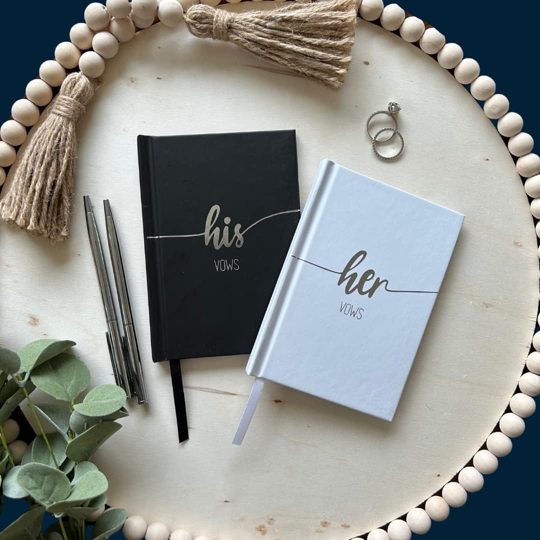 Wedding Vow Books, Black and White Wedding Day Vow Books with Silver Foil and Two Pens Included. Our Vow Books are 5.5. x 3.9 inches with 40 Pages, Vow Booklet, Vows Books Wedding, VB001