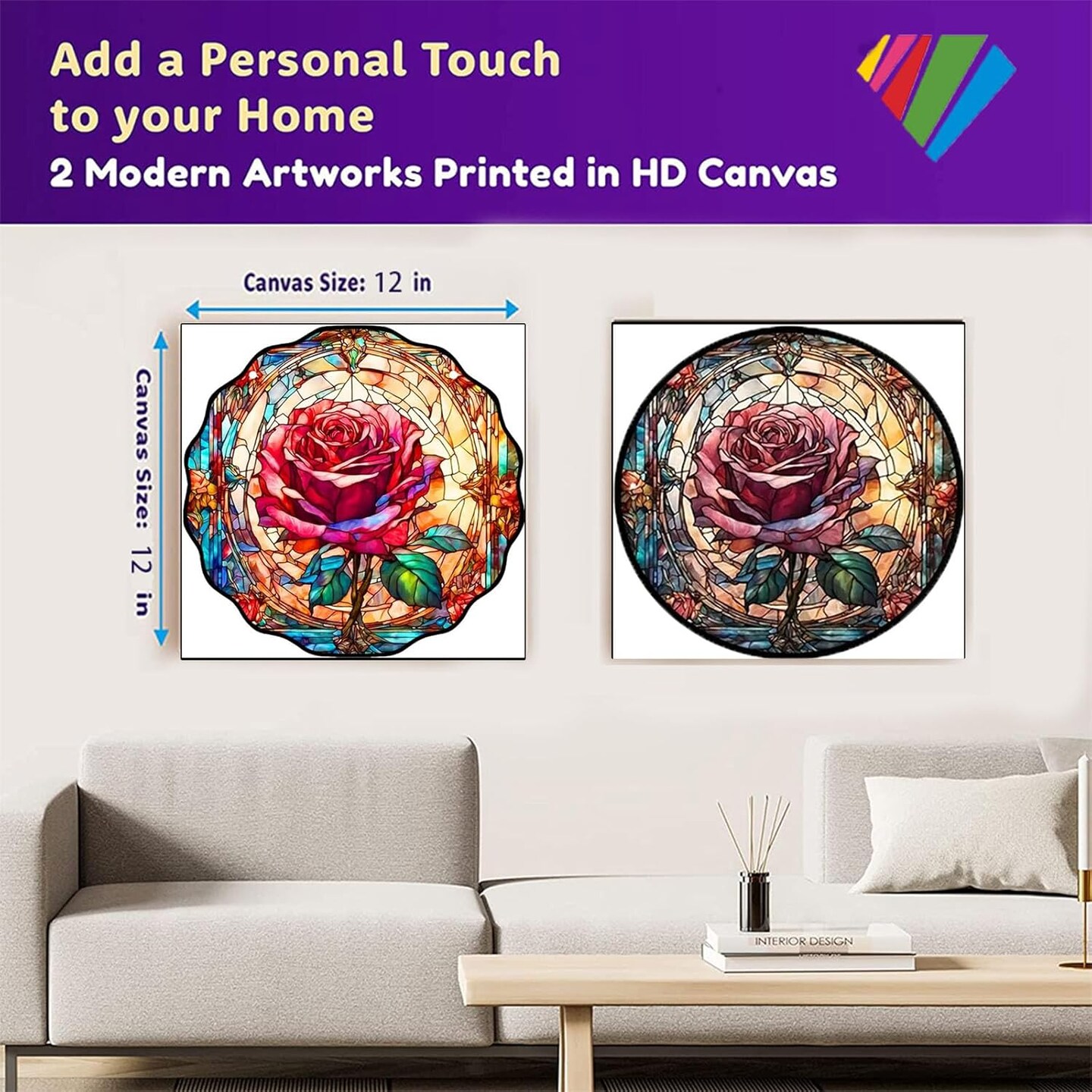 2-Piece Diamond Painting Kits for Adults,5D DIY Full Drill Round Art Gems Rose Flower Art Perfect for Home Wall Deco Diamond