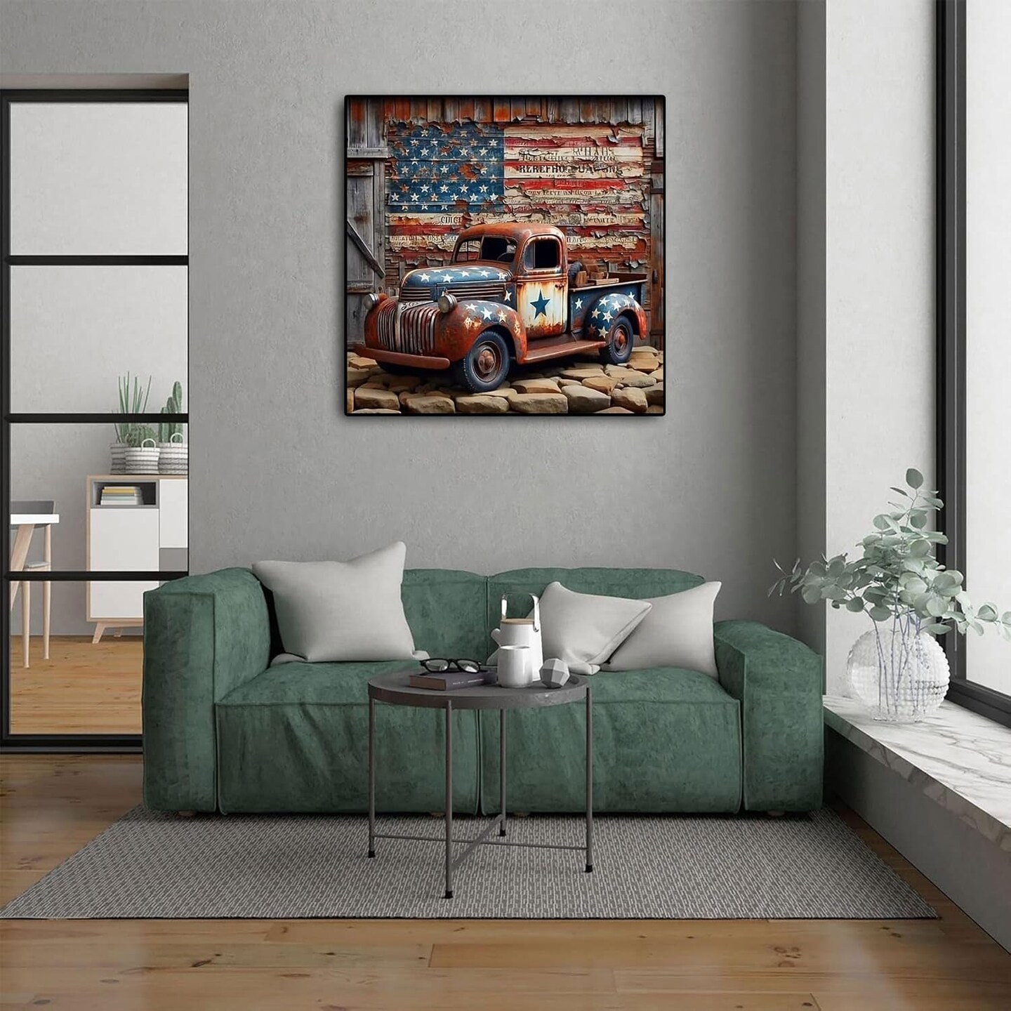 5D Truck Diamond Painting Kit – DIY Full Round Drill American Flag Art for Adults, 13.7x13.7 in, Paint-by-Diamonds Wall Decor