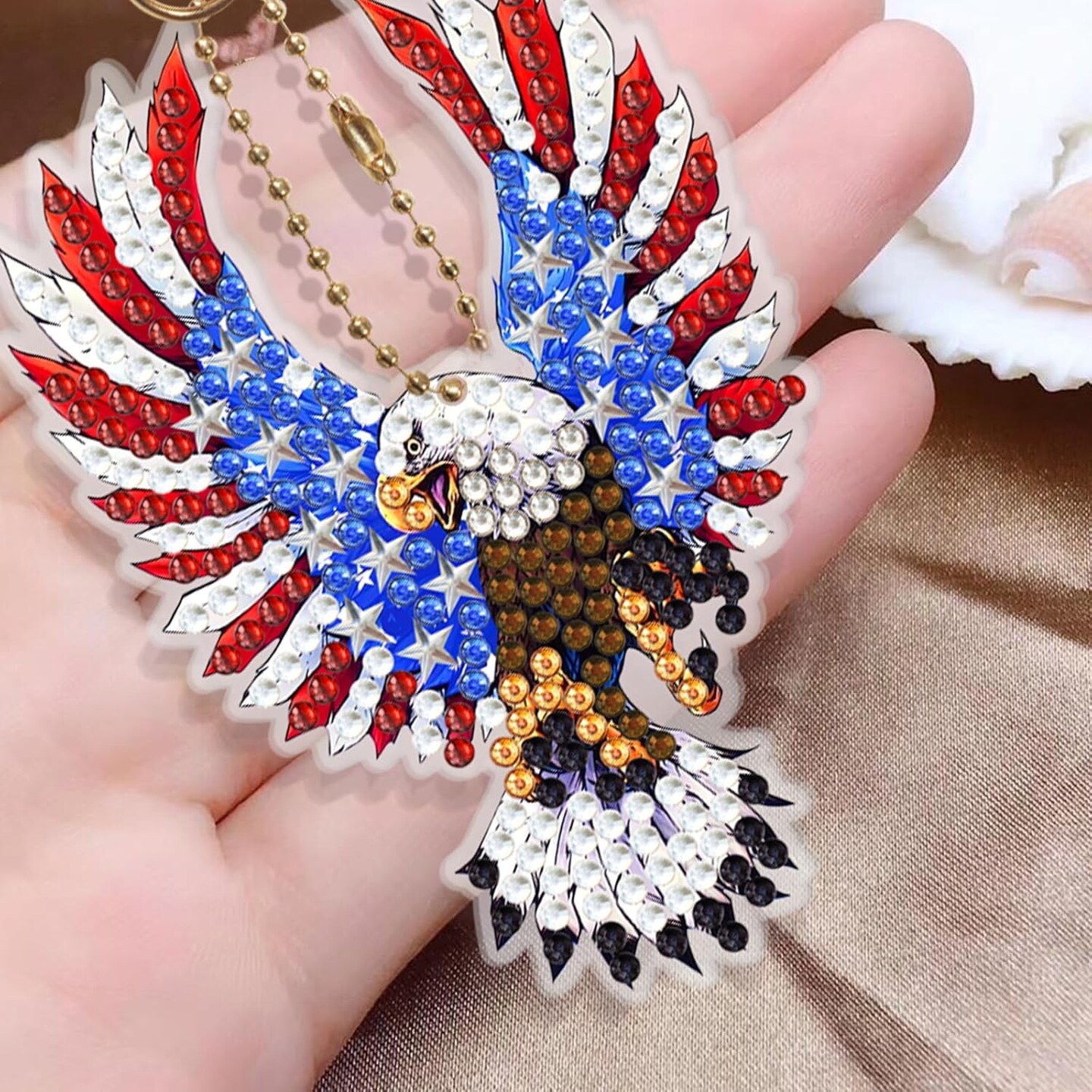 6 Pcs Diamond Art Painting Keychains USA Flag Eagle Hanging Ornament DIY Kits 5D Mini Diamond Art Key Chains