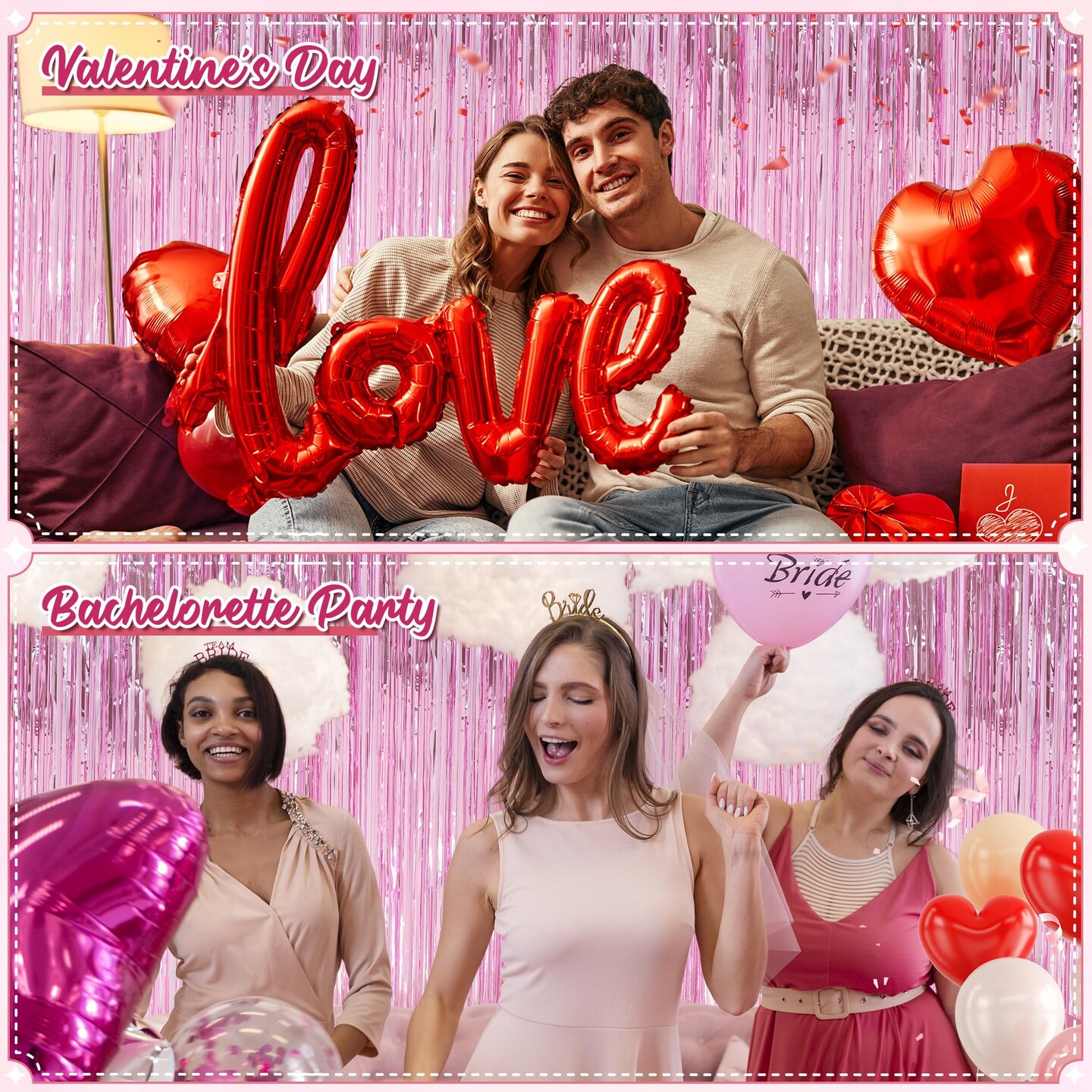 3 Pack 3.3 x 9.9 ft Pink Foil Fringe Glitter Curtains Party Decorations, Tinsel Backdrop for Parties, Door Streamers for Birthday, Photo Booth Backdrops, Party Decor
