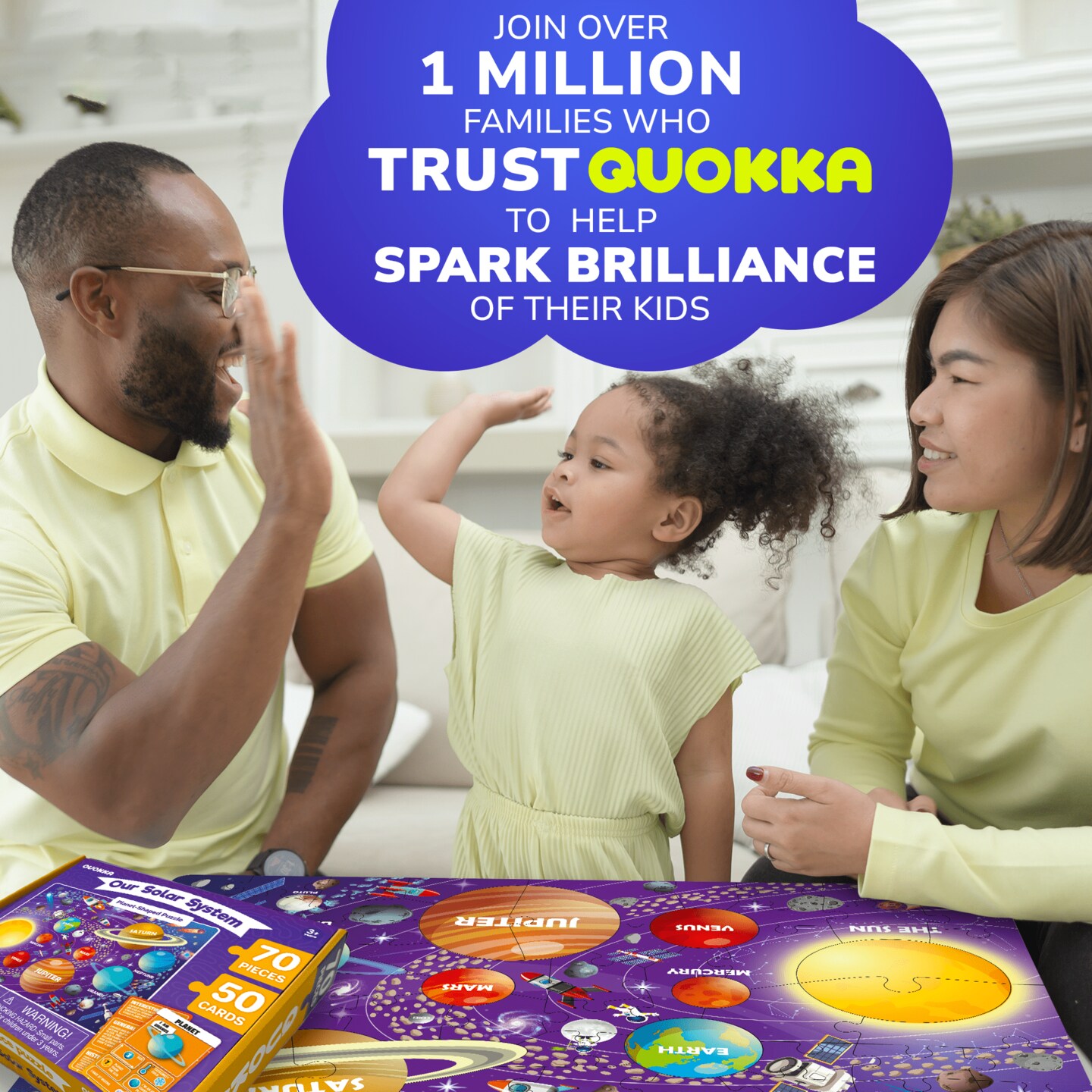 QUOKKA Solar System Puzzles for Kids Ages 4-6 - 70 Pcs Fun Kids Puzzles Ages 5-8 Preschool Floor Activities - Includes 50 Cards with 400+ Space Facts- Planet-Shaped Jigsaw Puzzle Gift for Girls Boys