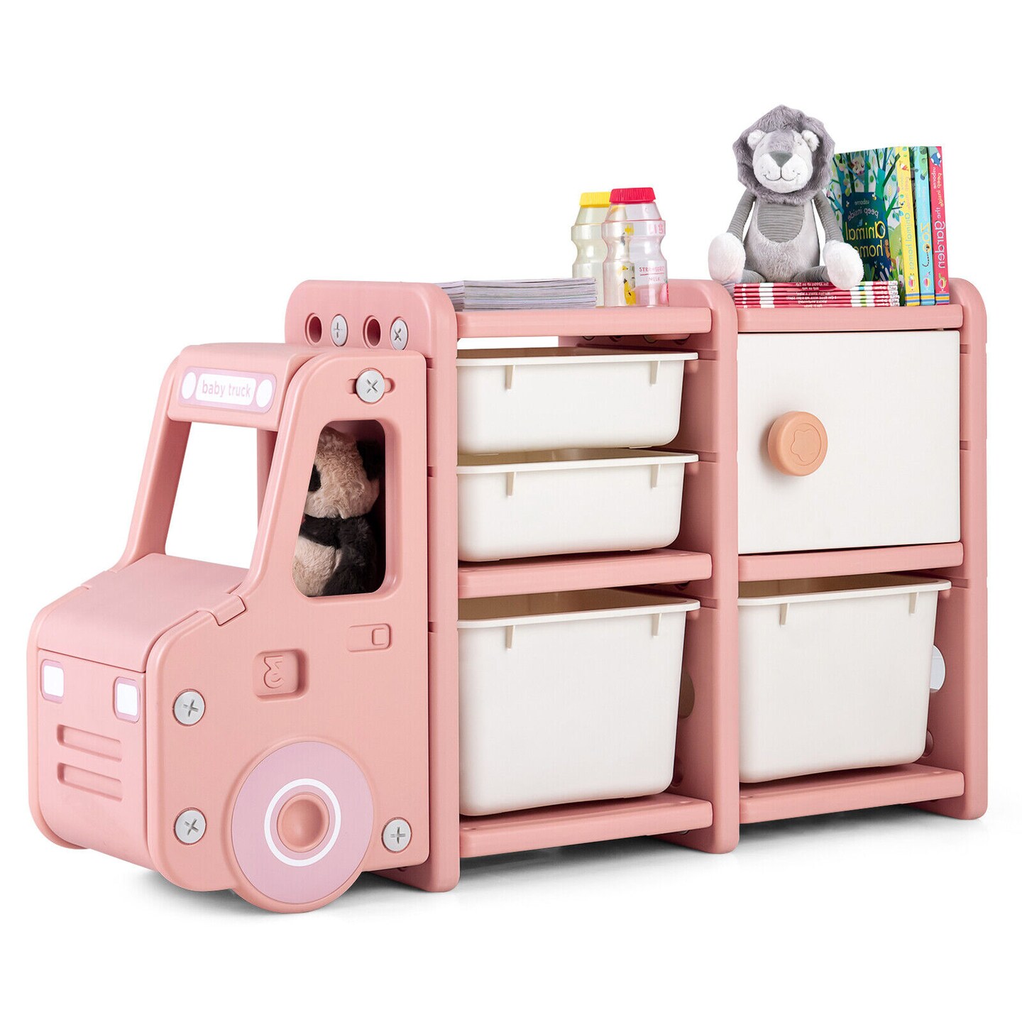 Kids Truck Storage Organizer with Plastic Bins and Toy Cabinet