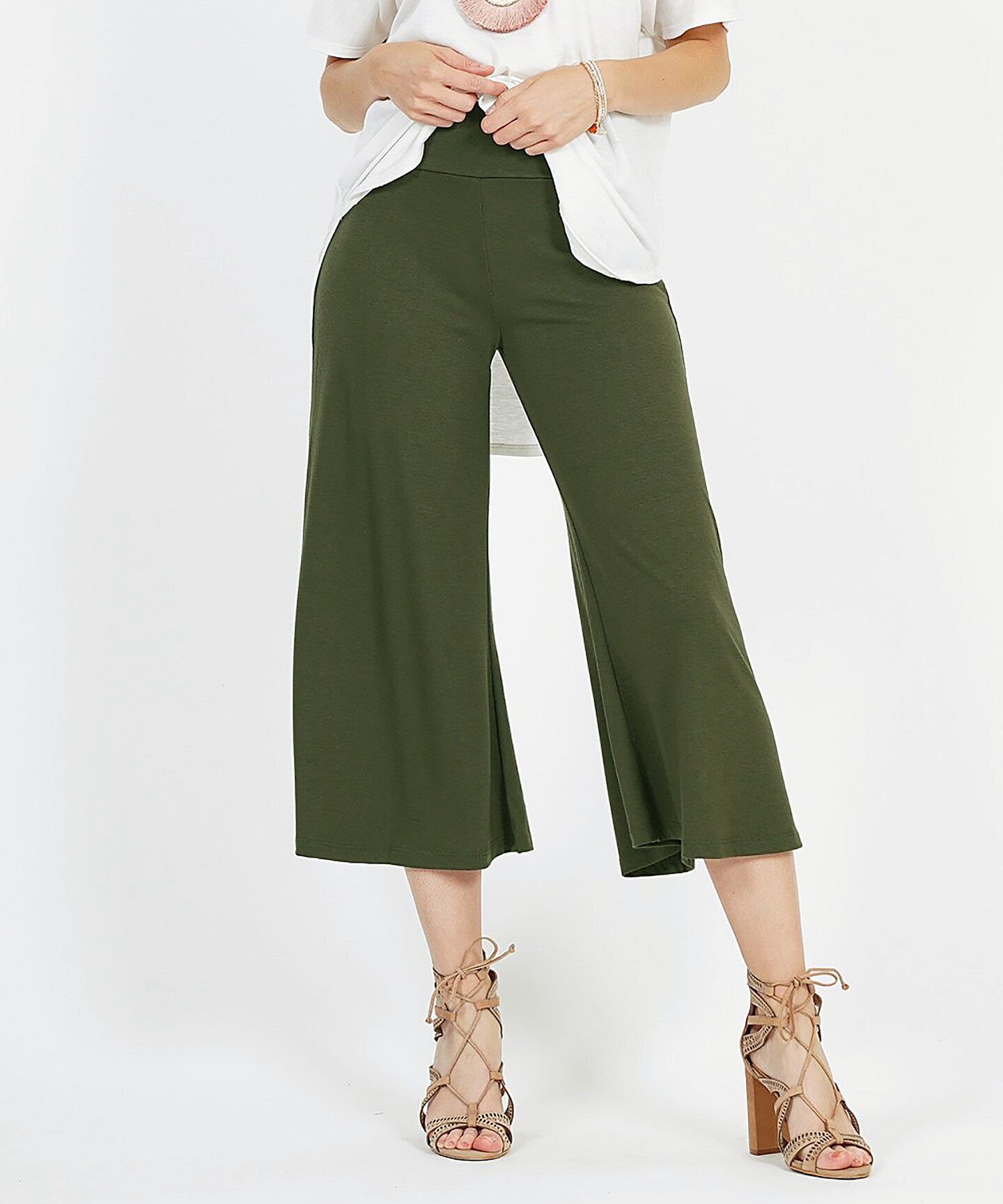 Upcycled Wide Leg Gaucho Pants with Folded Over Waist Band