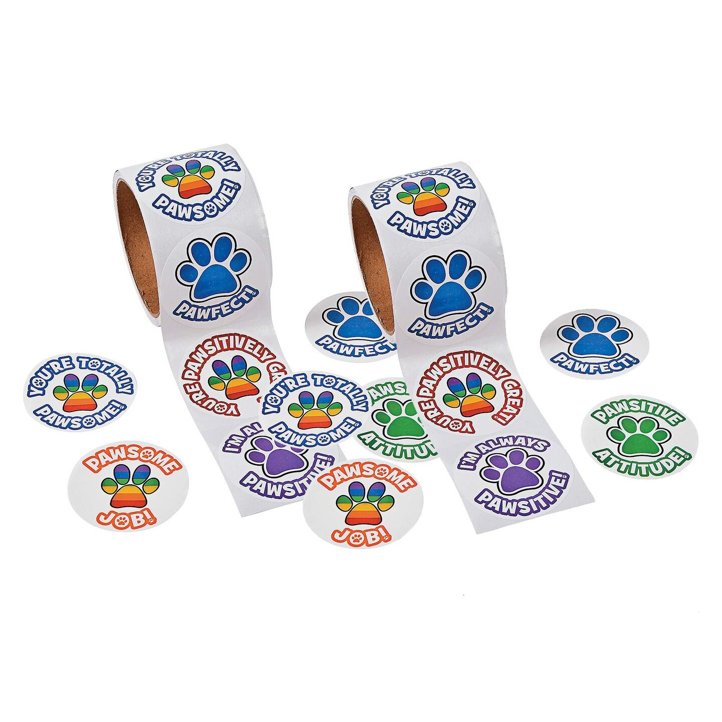 2 1/4&#x22; Multicolor Motivational Paw Print Sticker Roll 100 Pc