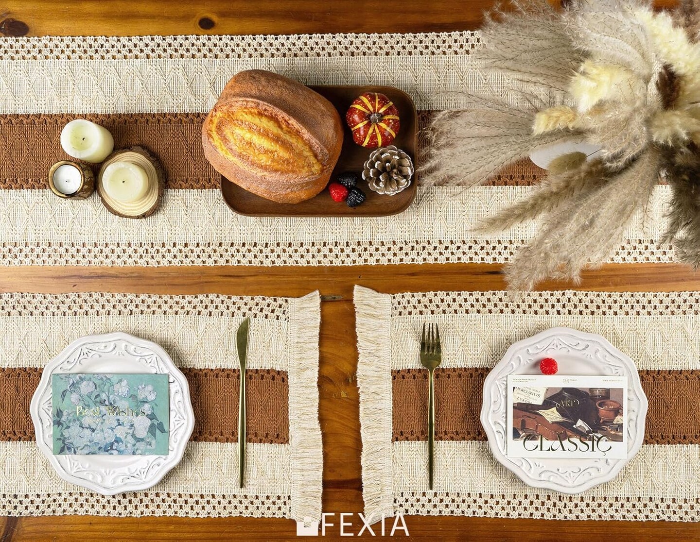 Set of 4 Macrame Boho Placemats Table Decor (Caramel)