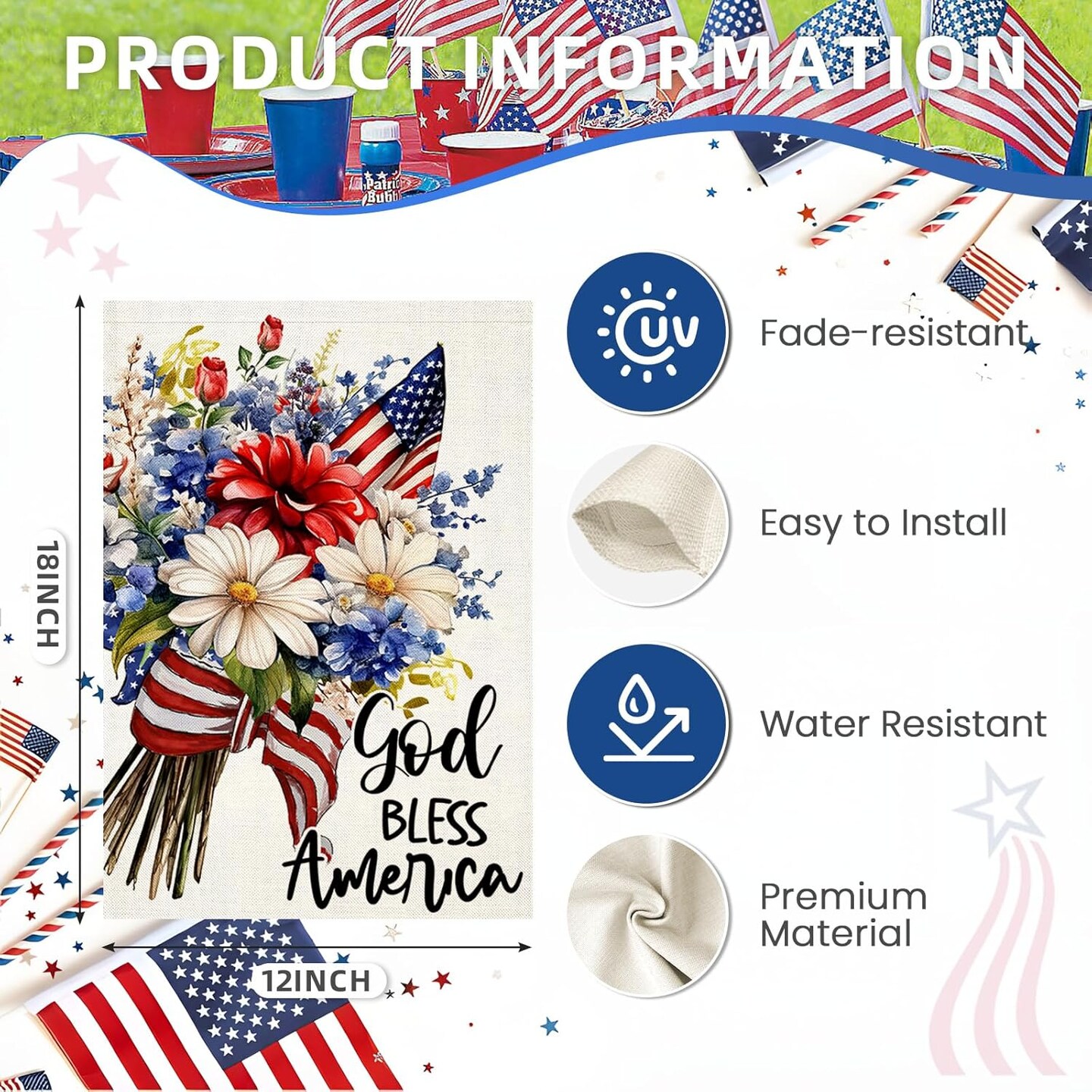 4th of July Garden Flags 12x18 Inch Double Sided