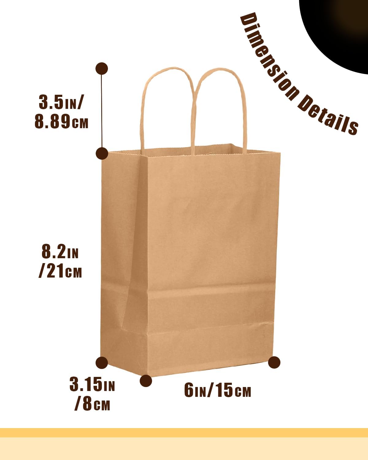 100-Packs Brown Paper Gift Bags with Handles Bulk 8.26&#x22;&#xD7;6&#x22;&#xD7;3.15&#x22; Small Size Gift Bags Multiple Uses
