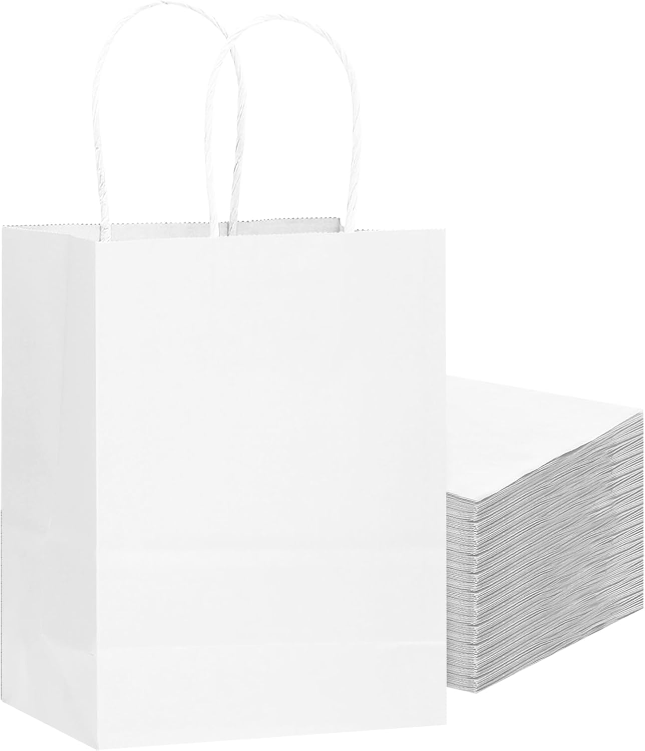 100-Packs White Paper Gift Bags with Handles 8.26"×6"×3.15" Small Size Gift Bags Multiple Uses