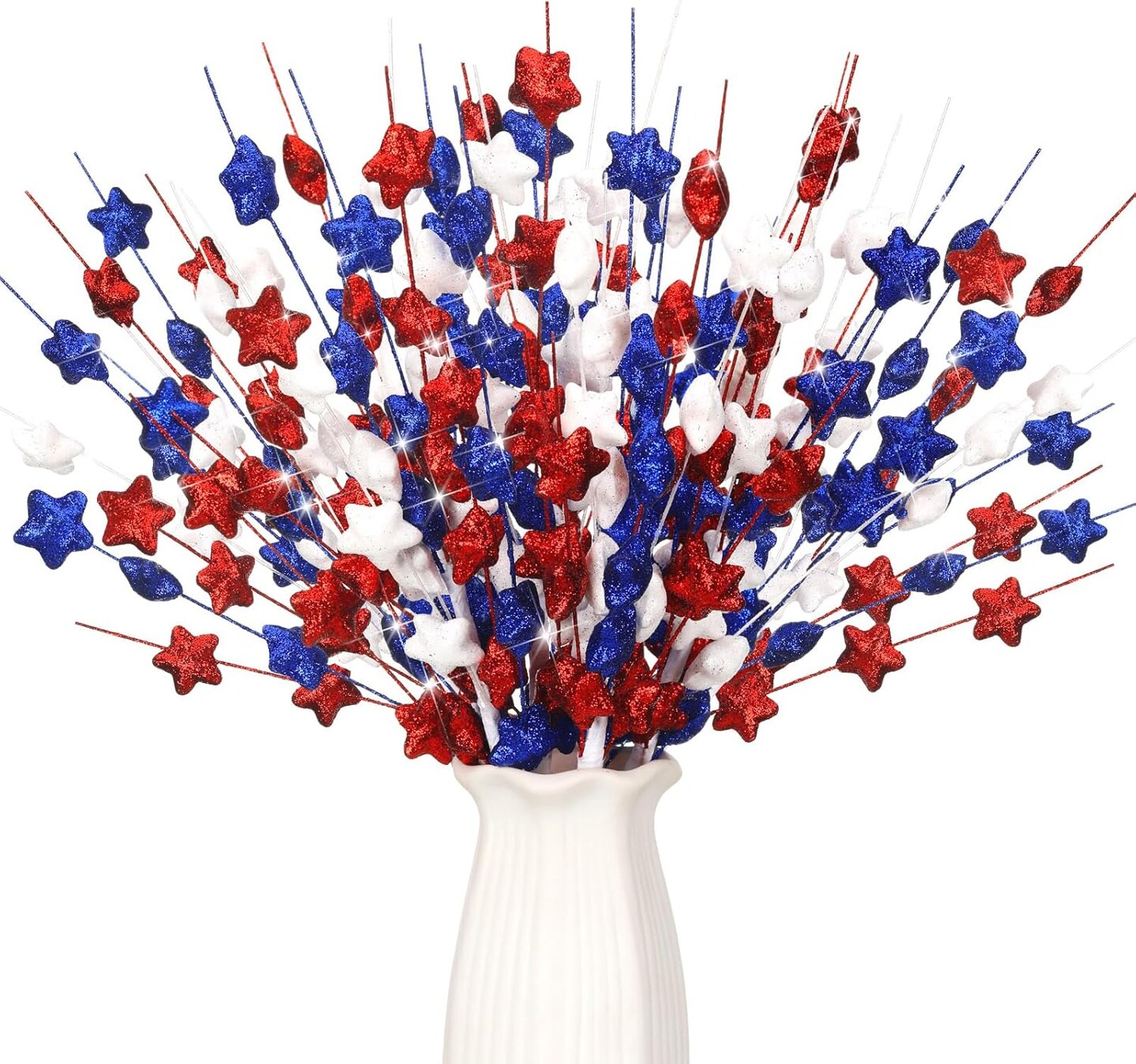 6 Pack Patriotic Artificial Stem Picks 4th of July Artificial Flowers Red White and Blue Picks Patriotic Pentagram Faux Branches Independence Day Memorial Day Table Centerpieces Decor