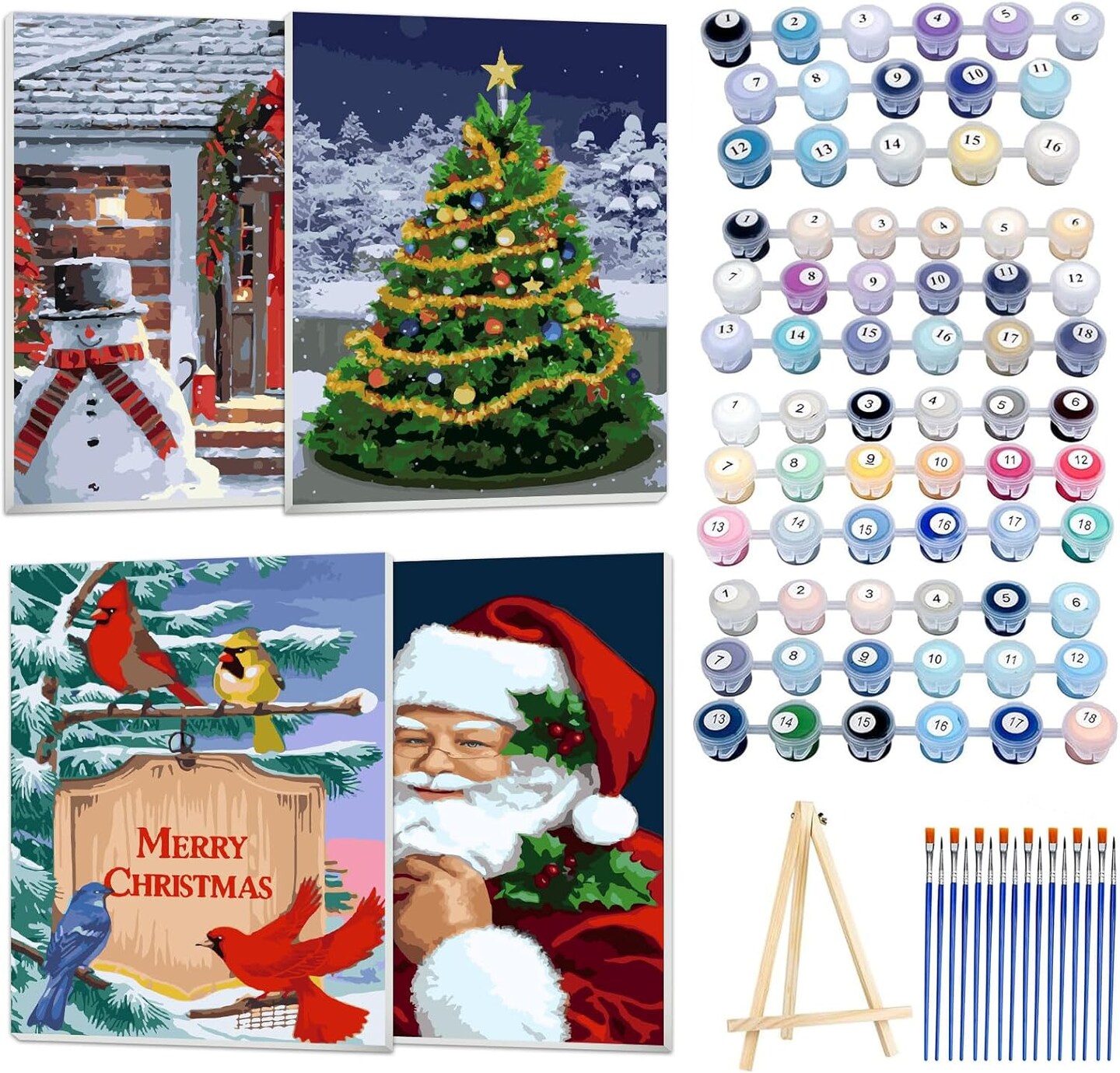 Christmas DIY Paint By Numbers For Adults Winter Snow Xmas Landscape DIY Gingerbread Man House Oil Painting Acrylic Paint Art Painting Kits On Canvas Cute Holiday Art 16x20 Inch(without Frame