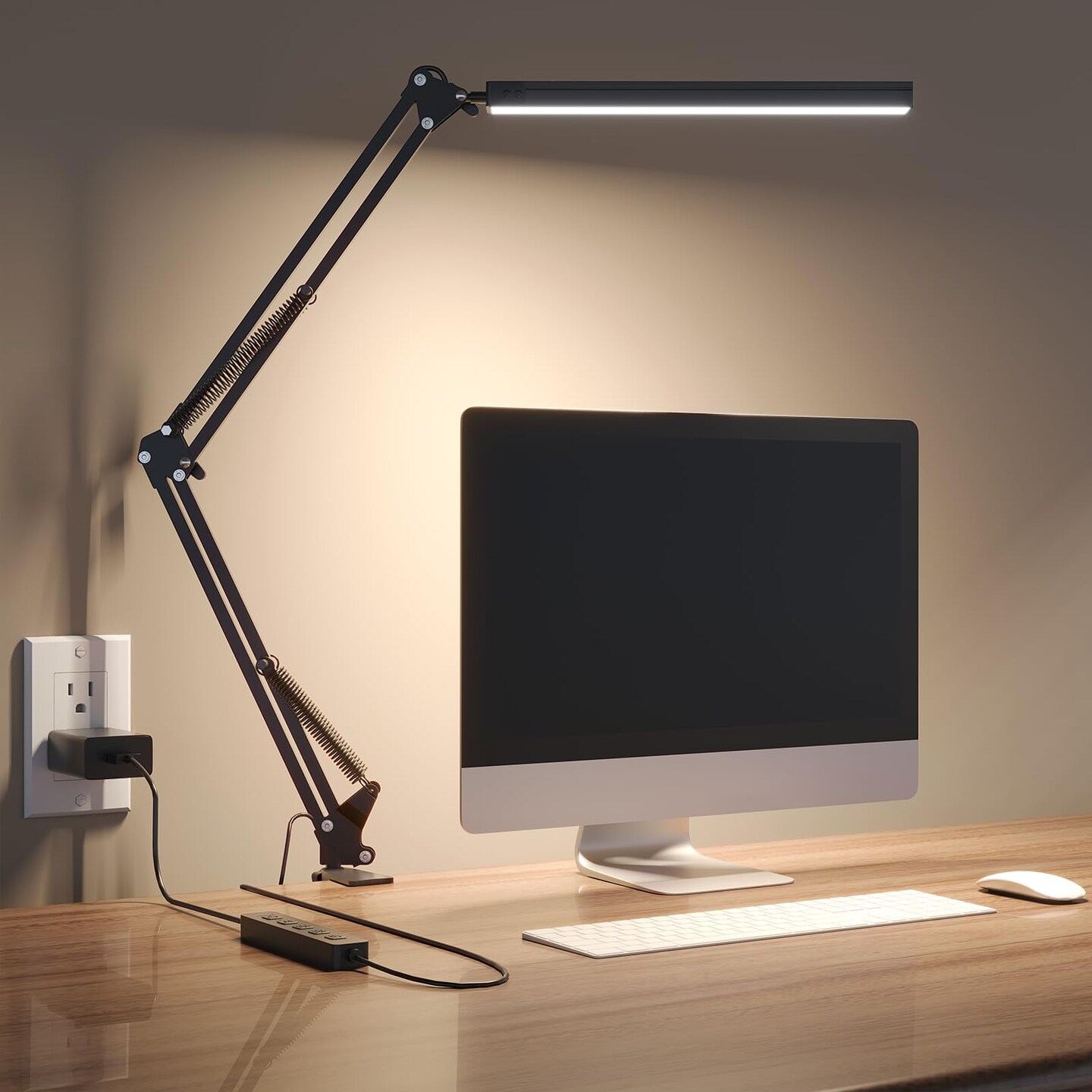 LED Desk Lamp for Home Office, Clamp-On with 5 Light Modes &#x26; Auto Shut Off | 14W Adjustable Brightness 5000K Eye-Caring Lighting for Study/Bedroom/Computer Desk