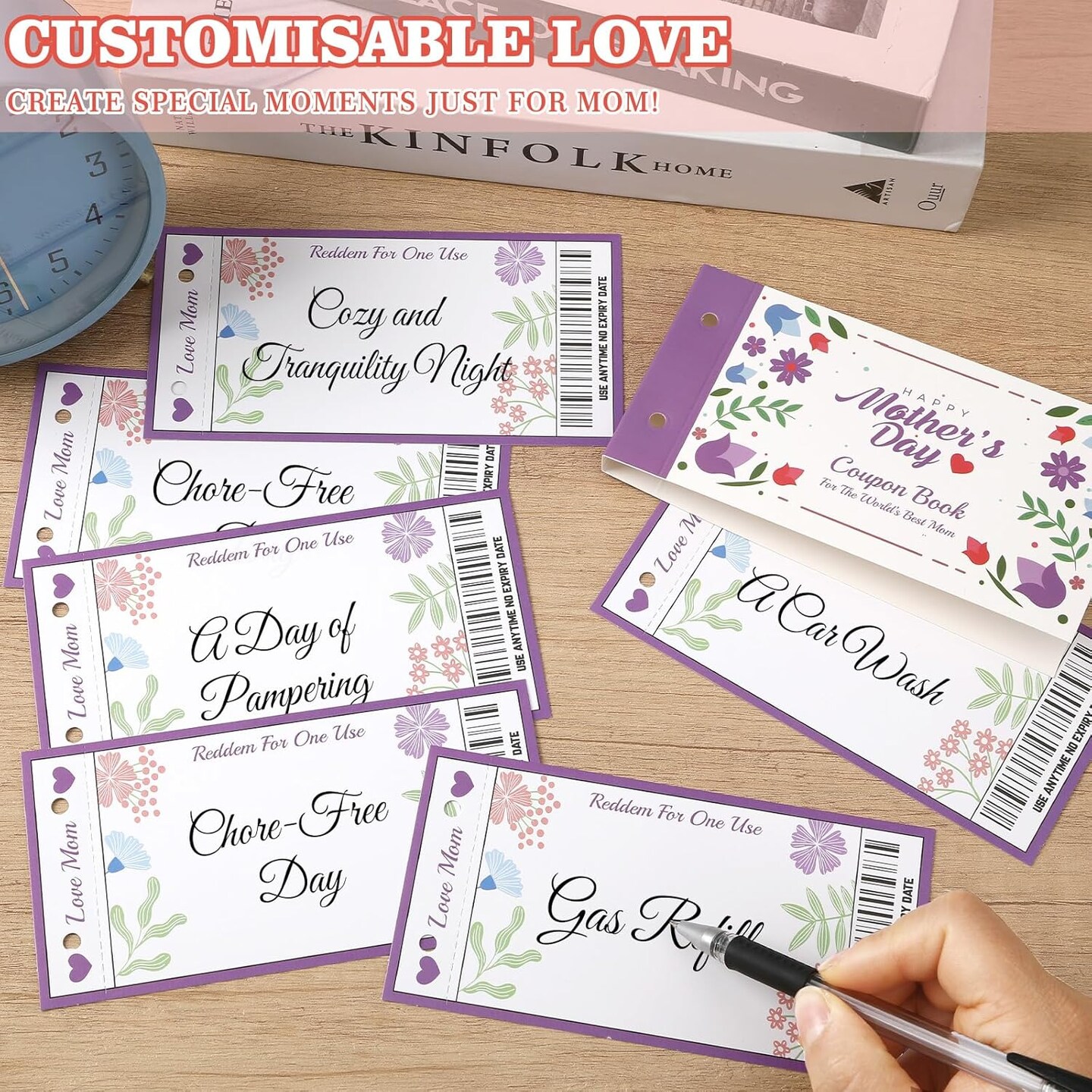 Fun Coupon Book for Mom from Daughter, Unique Mom Gifts for Mother&#x2019;s Birthday from Kids, 20 Fun Floral Vouchers + 10 Blank DIY Sheets, Thoughtful Gifts For Mother Grandmother