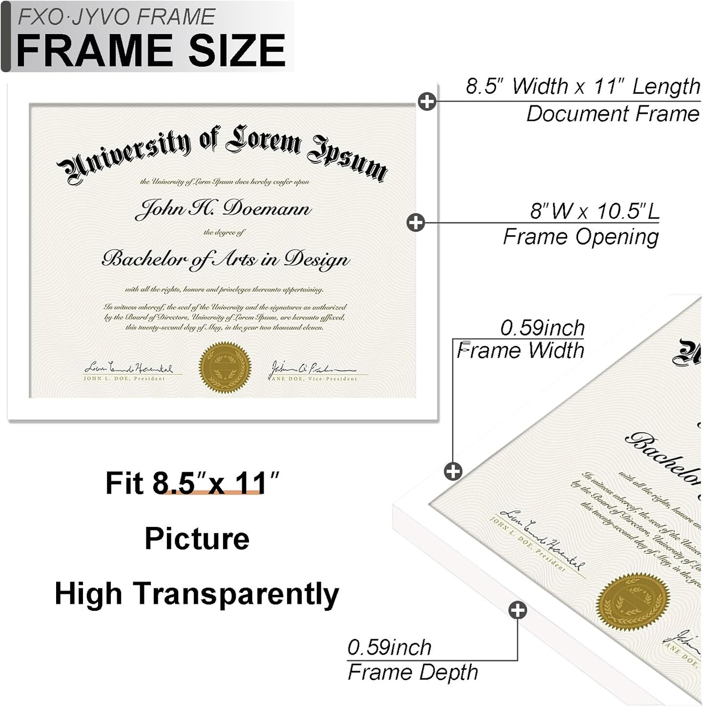 White 8.5 x 11 Frame Display 8.5 by 11 Document Certificate Wall and Tabletop - 1 Pack