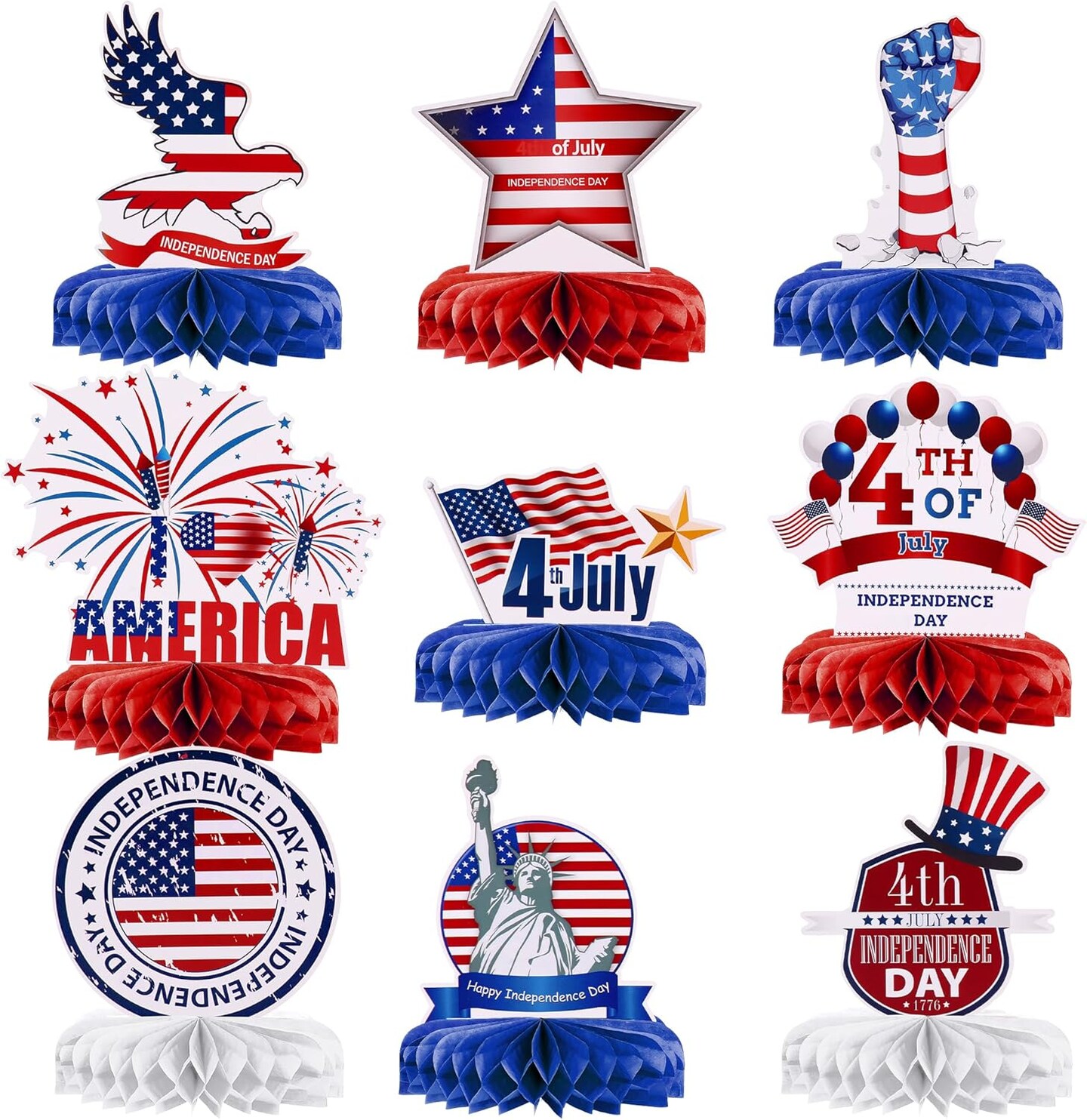 4th of July Centerpieces for Tables - Pack of 9 | 4th of July Table Decorations | Patriotic Centerpieces for 4th of July Decorations | Independence Day Decorations, Fourth of July Decorations