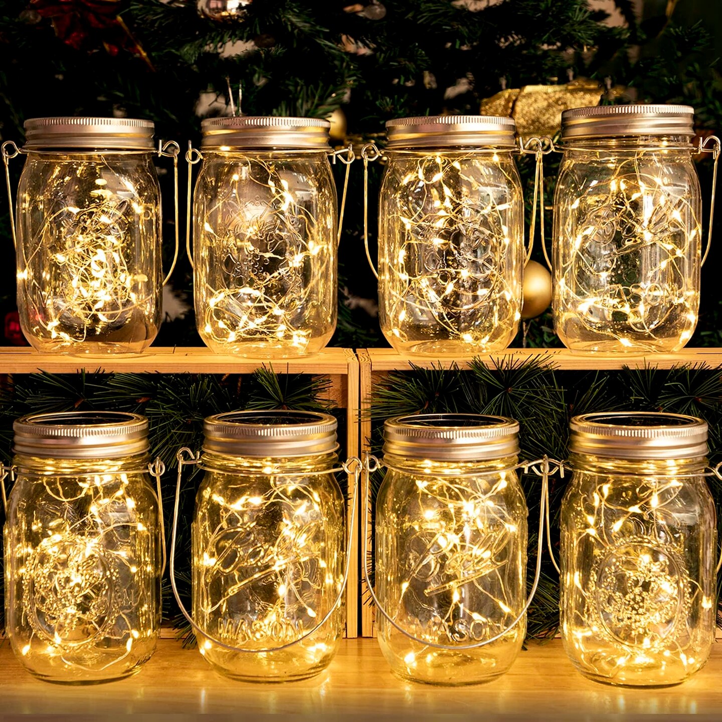 8 Pack Solar Mason Jar Lights Lanterns,Jars &#x26; Hangers Included&#xFF0C;30LED Waterproof Hanging Outdoor Fairy Lights for Patio Garden Porch Yard Backyard Balcony Wedding(Warm White)