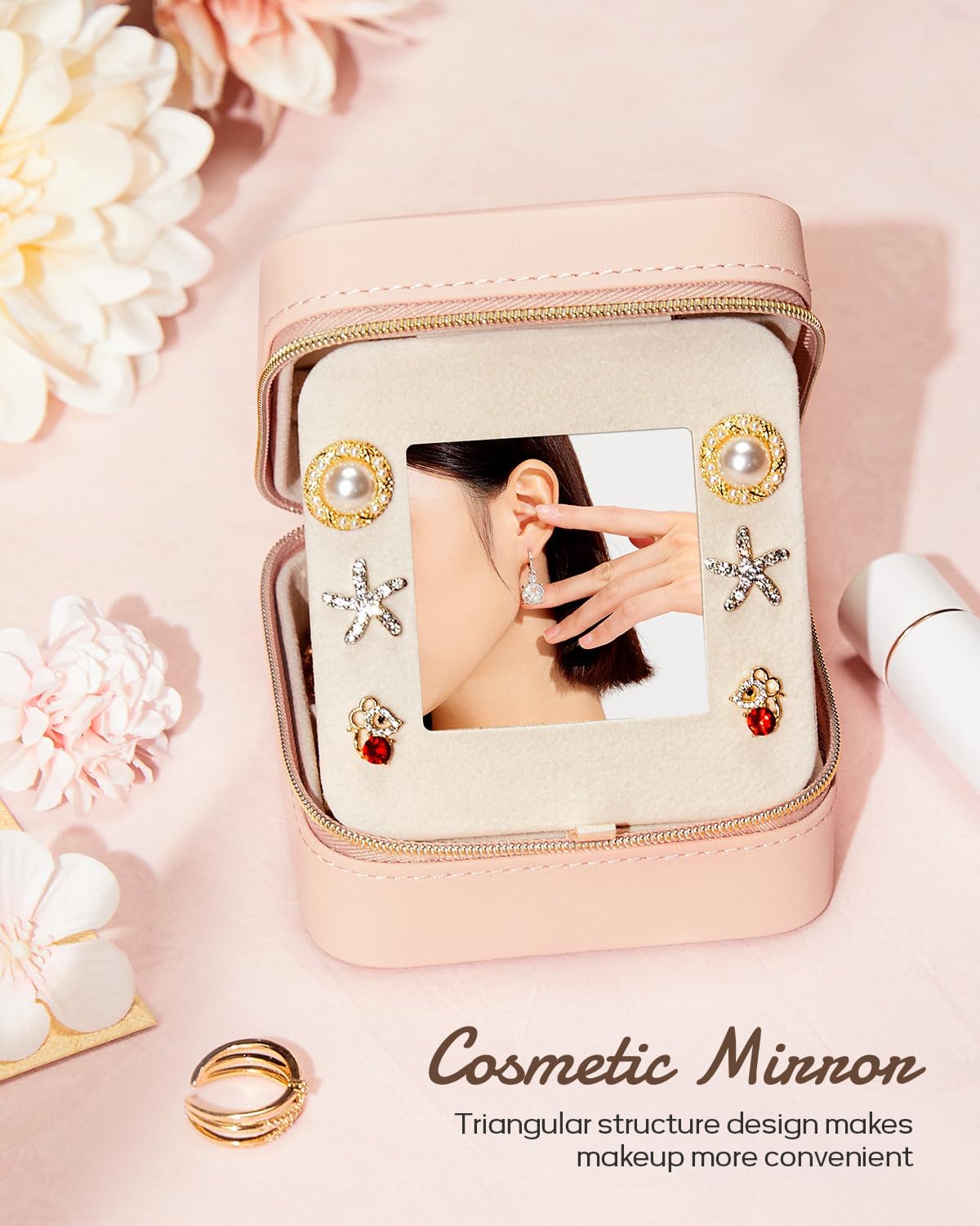 Travel Jewelry Storage Box for Girls: Traveling Jewelry Case Gift for Women - Mini Organizer for Necklaces Earrings Pink H