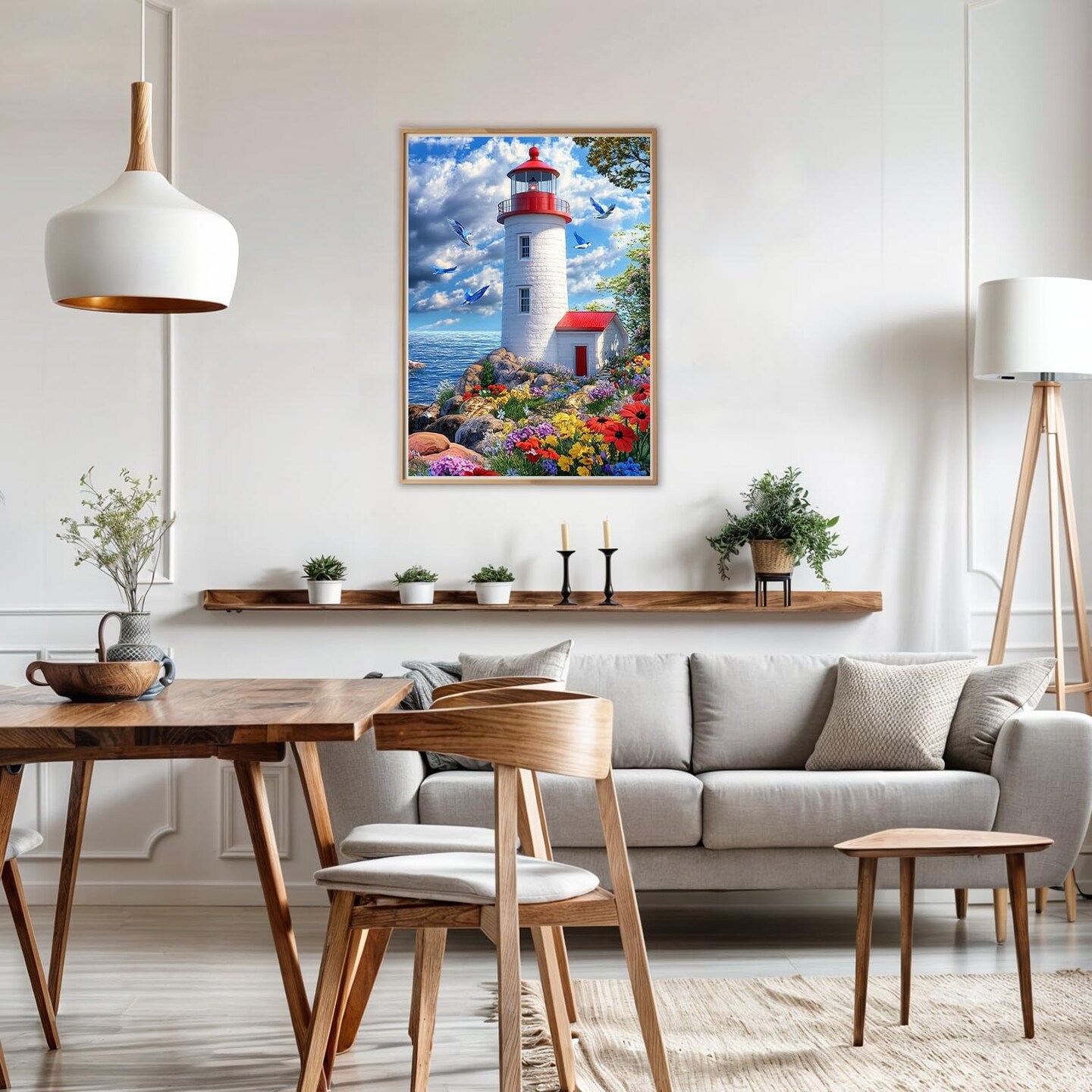 Diamond Art Paintings Kits for Adults,Lighthouse Diamond Art Kits for Adults,12x16 Inch DIY Diamond Art Paintings Kits Seaside Flowers and Seagulls,Diamond Art Painting Set