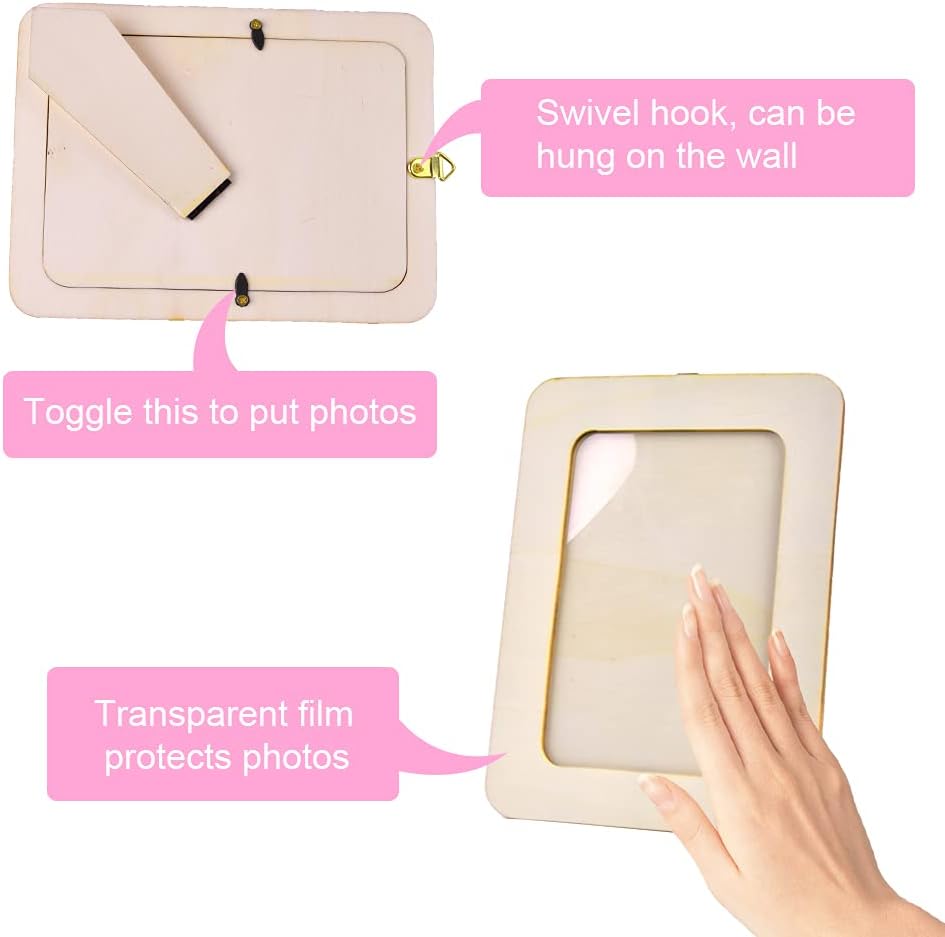 Picture Frame Painting Craft Kit, 5 Packs 6 x 8 inch DIY Wooden Photo Frames with Stand & Clear Protector, Painting Tools Set, Eva Stickers for Father Day Gift, Kids Craft, Paint and Decorate