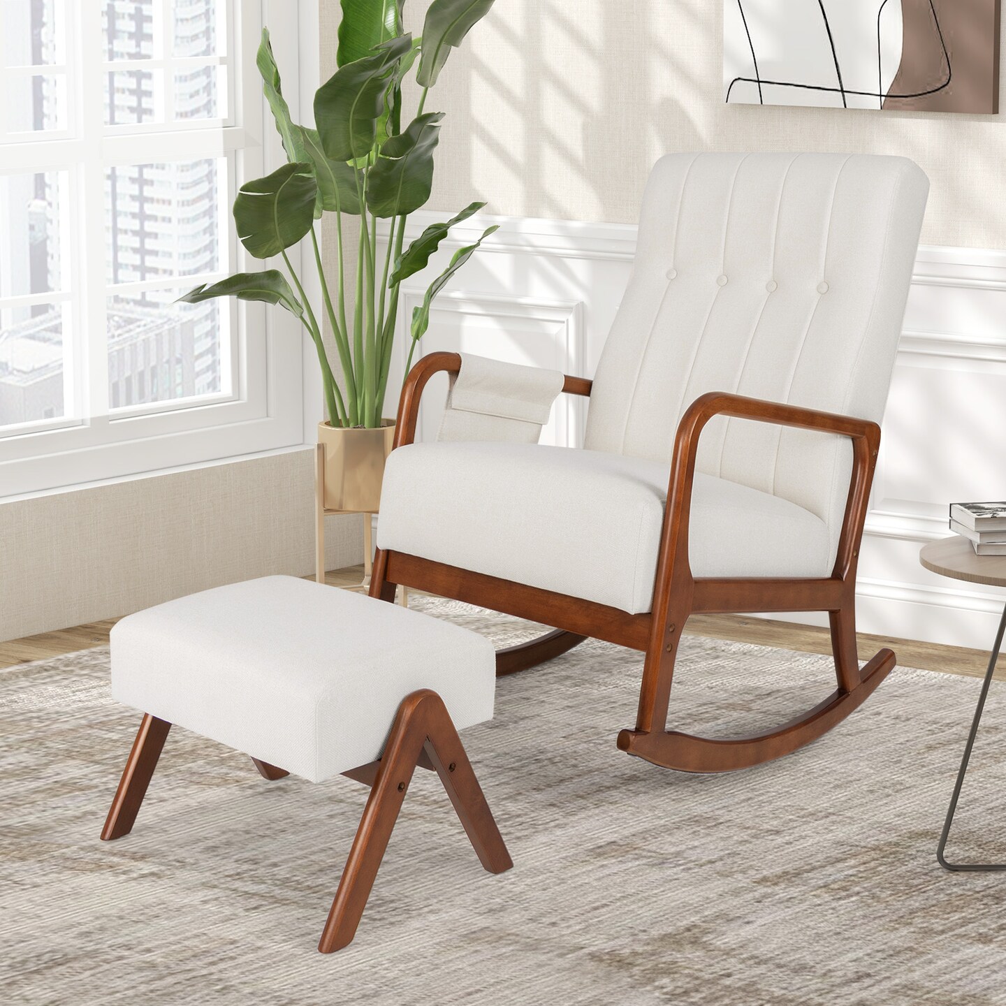 Modern Rocking Chair with Footrest and Soft Seat Cushion