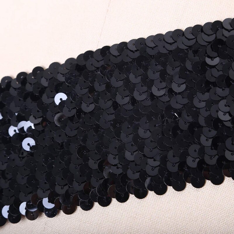 1 Yard 1.5&#x22; Black Stretch Elastic Sequin Trim