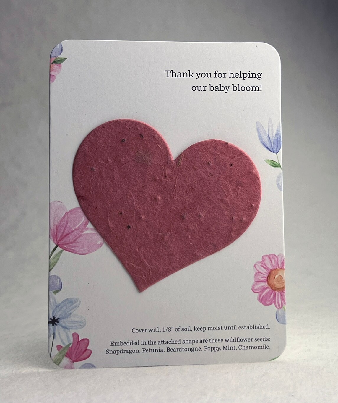 Custom Recycled Cards with Wildflower Seed Paper Heart - TY Baby Bloom ...