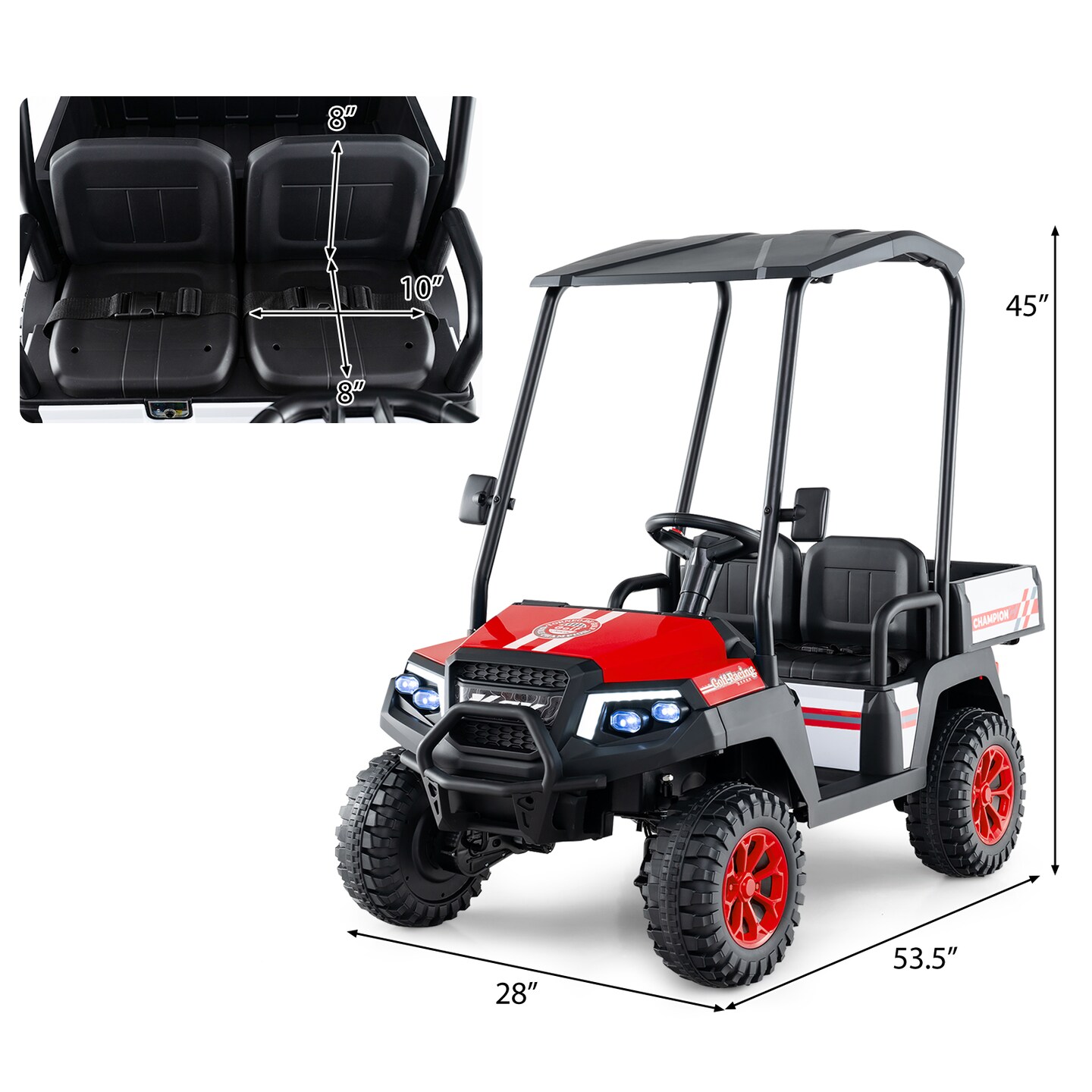 2-Seater Kids Golf Cart 4WD with Storage Trunk, Horn and Rechargeable Battery