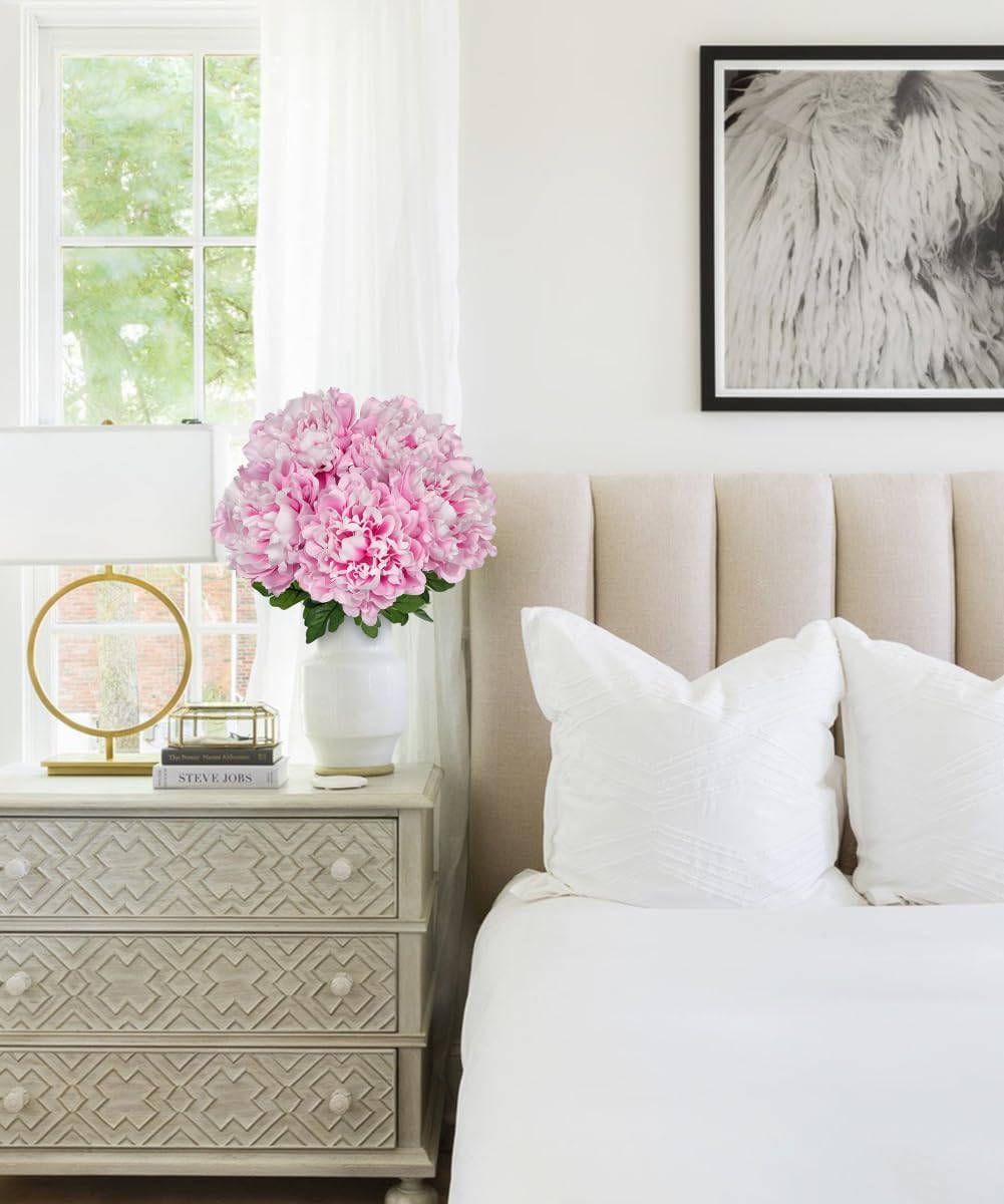 Artificial Peony Flowers Bouquet 15.7" Faux Pink Silk Peonies Floral Arrangement Fake Flowers for Home Office Wedding Party Table Centerpiece Decor