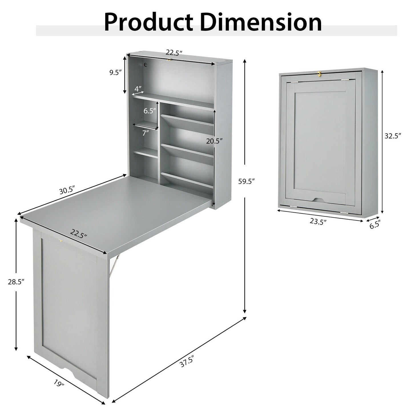 Wall Mounted Fold-Out Desk Space Saver Floating Desk with Adjustable Shelves
