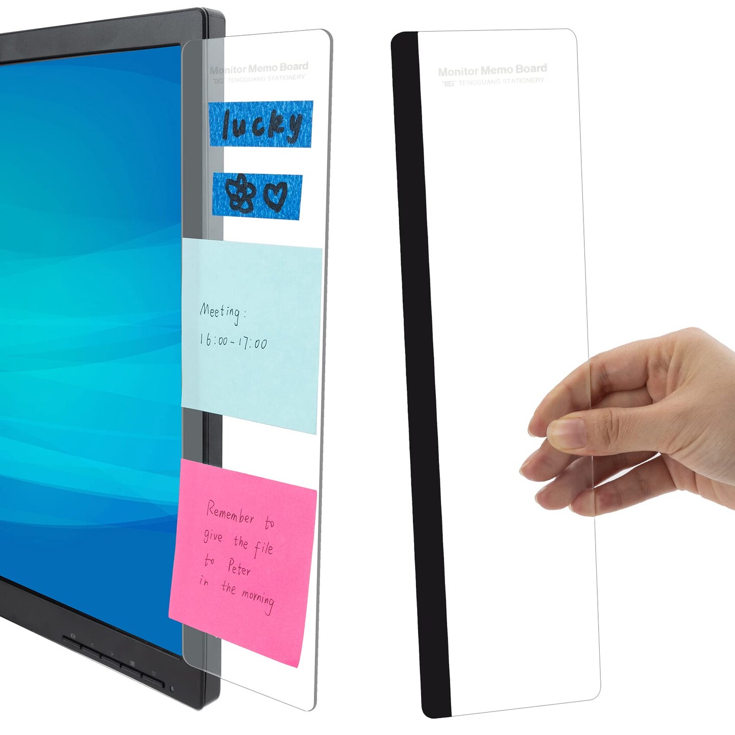 Office Desk Accessories 2pcs Computer Monitor Memo Board Message Board Supplies for Women Men Sticky Note Holder Home Desktop Decor