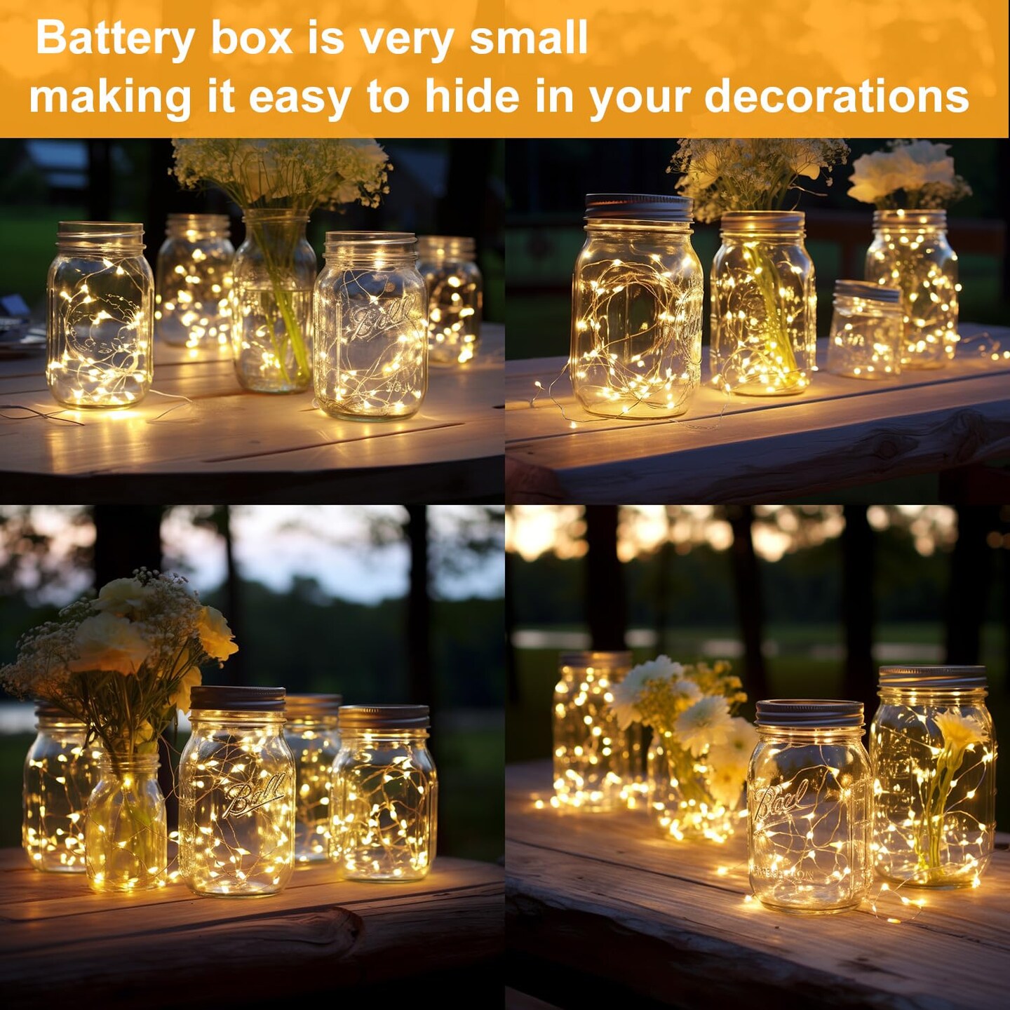 20 Pack Fairy Lights Battery Operated String Lights-7.2ft 20 LED Silver Wire Warm White for Wedding,Party,DIY Crafts,Mason Jars,Centerpieces Table Decorations