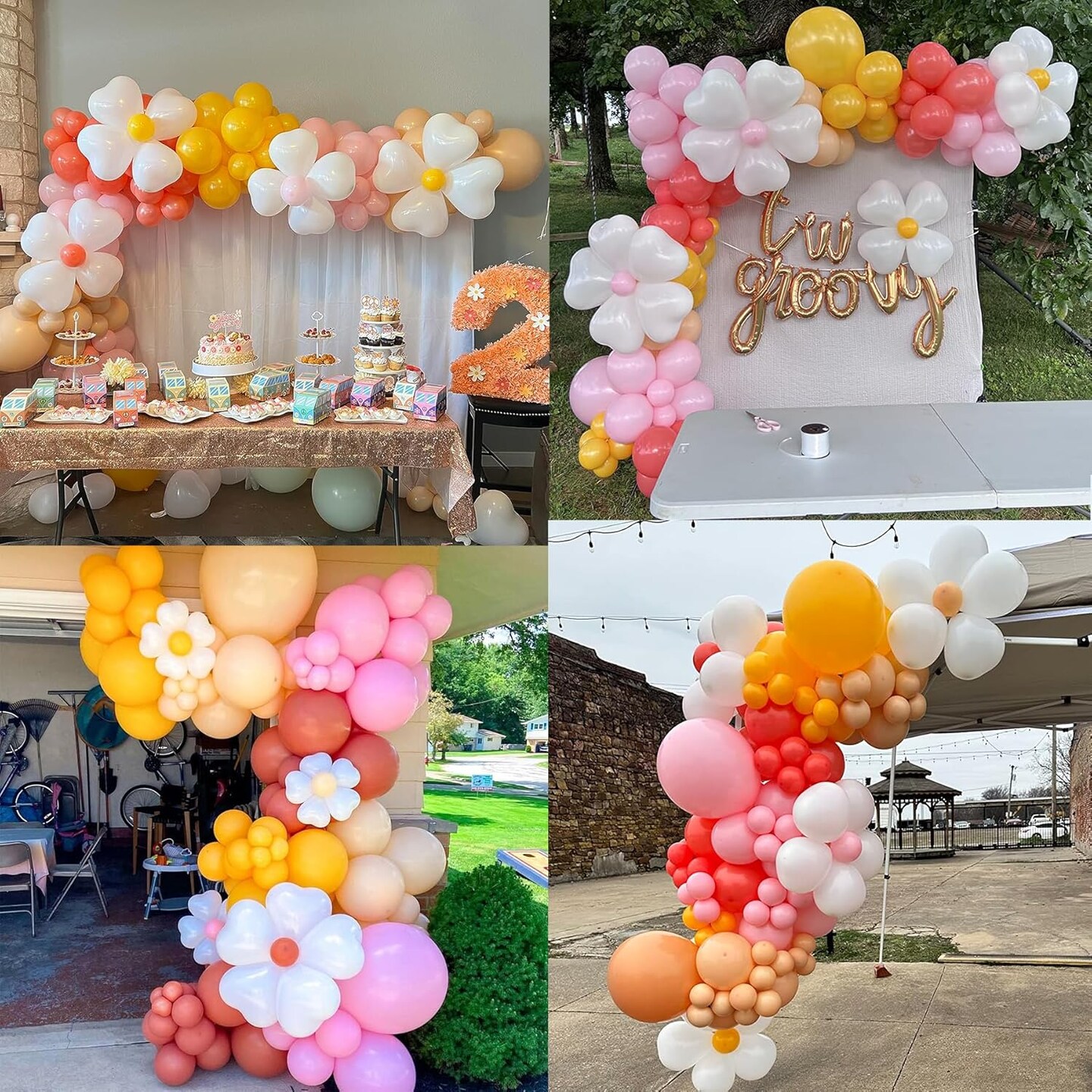 213pcs Boho Daisy Flower Balloon Garland Arch Kit, Dusty Rose and Pink Yellow Balloon Arch, Groovy Daisy Balloon Garland for Daisy Boho Baby Shower Wedding Two Groovy Party Groovy One Party