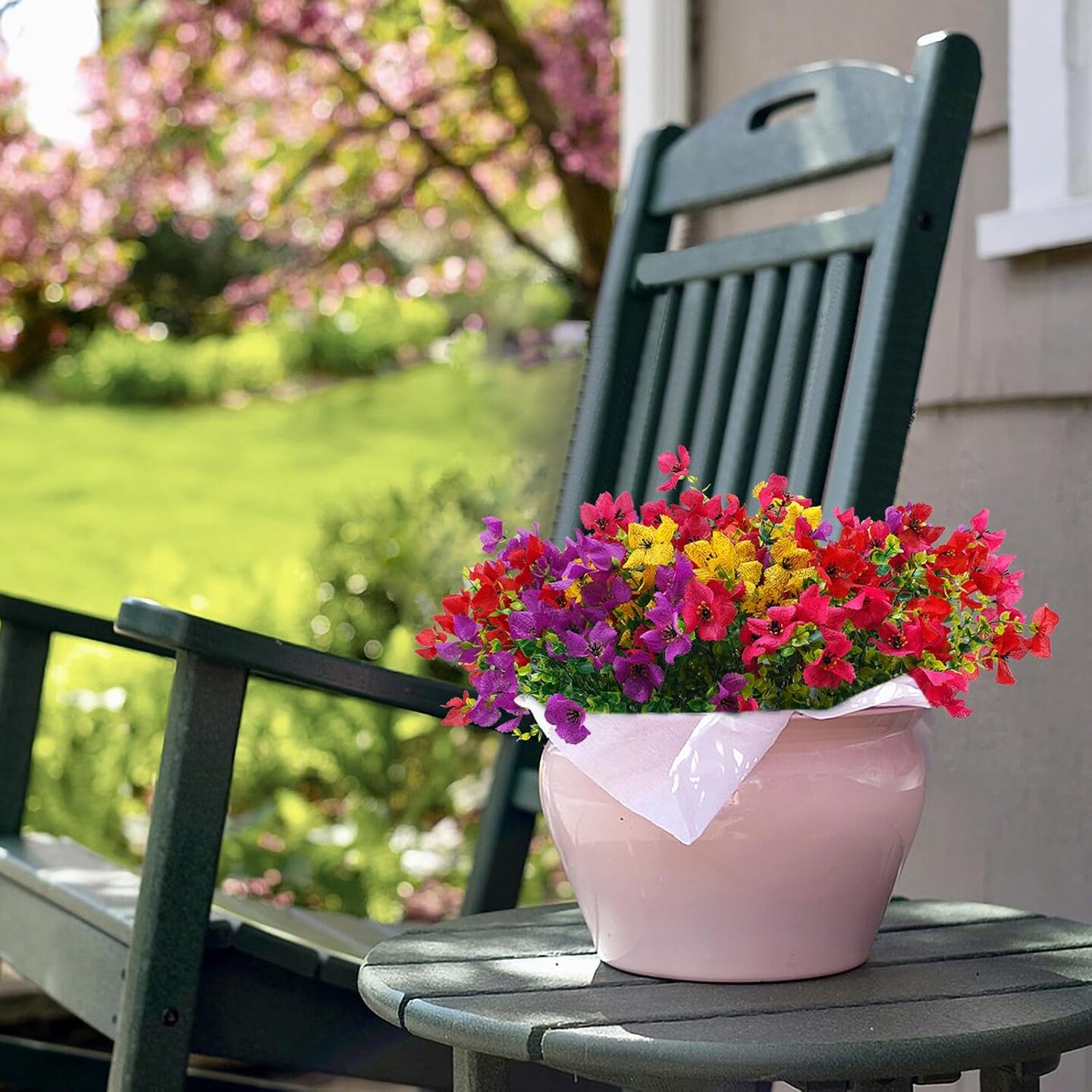 12-Bundle Artificial Outdoor Flowers – Faux Silk Colorful Daisies and Eucalyptus, UV-Resistant Realistic Plants for Spring/Summer Home, Planters, Porch, and Yard Decor (Mixed Colors)