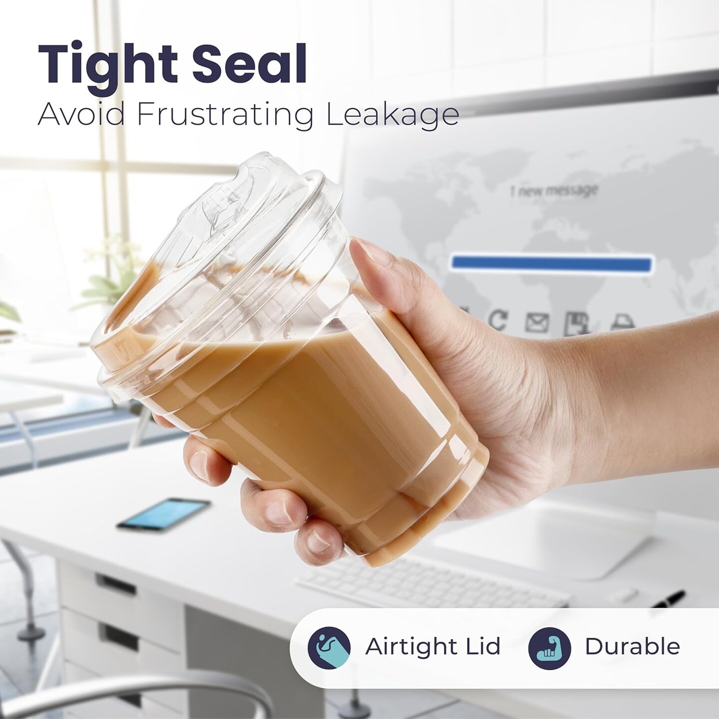 50 Pack 32 oz Clear Plastic Cups with Strawless Sip Lids, Disposable Plastic Coffee Cups with Lids, To Go Cups for Iced Coffee, Smoothies, Soda, Party Drinks, Bubble Tea, Cold Beverage