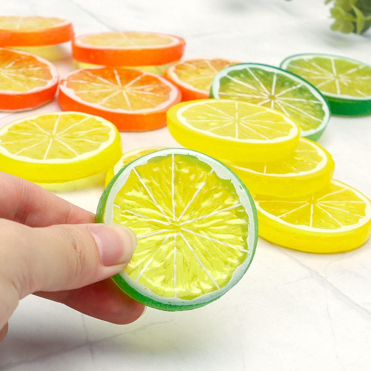 30 PCS Artificial Lemon Slices - Simulation Lemon Slices Plastic Fake Fruit Artificial Lifelike Small Fruit Model for Home Kitchen Table Party Decor Photography Prop Wedding Decoration (Mixed Colors)
