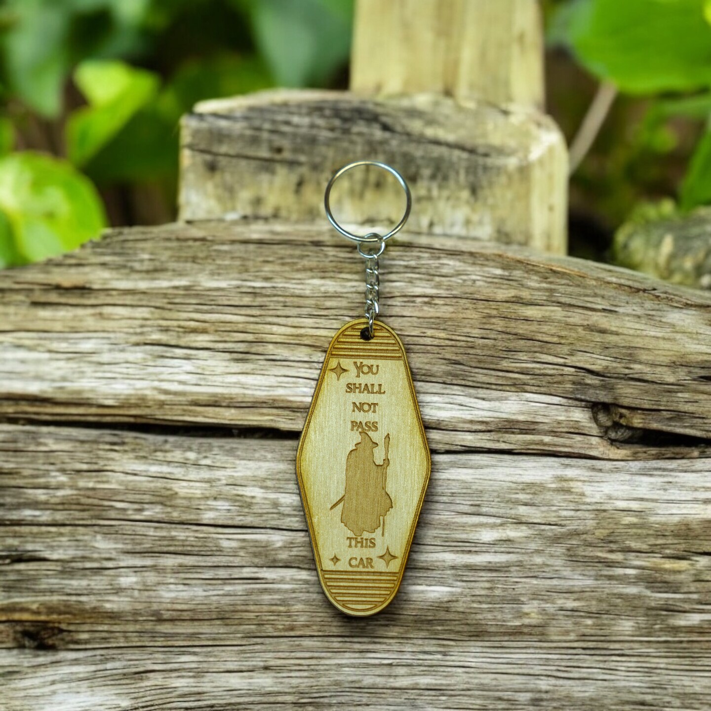 Keychain - You shall not pass this car - Birch wood