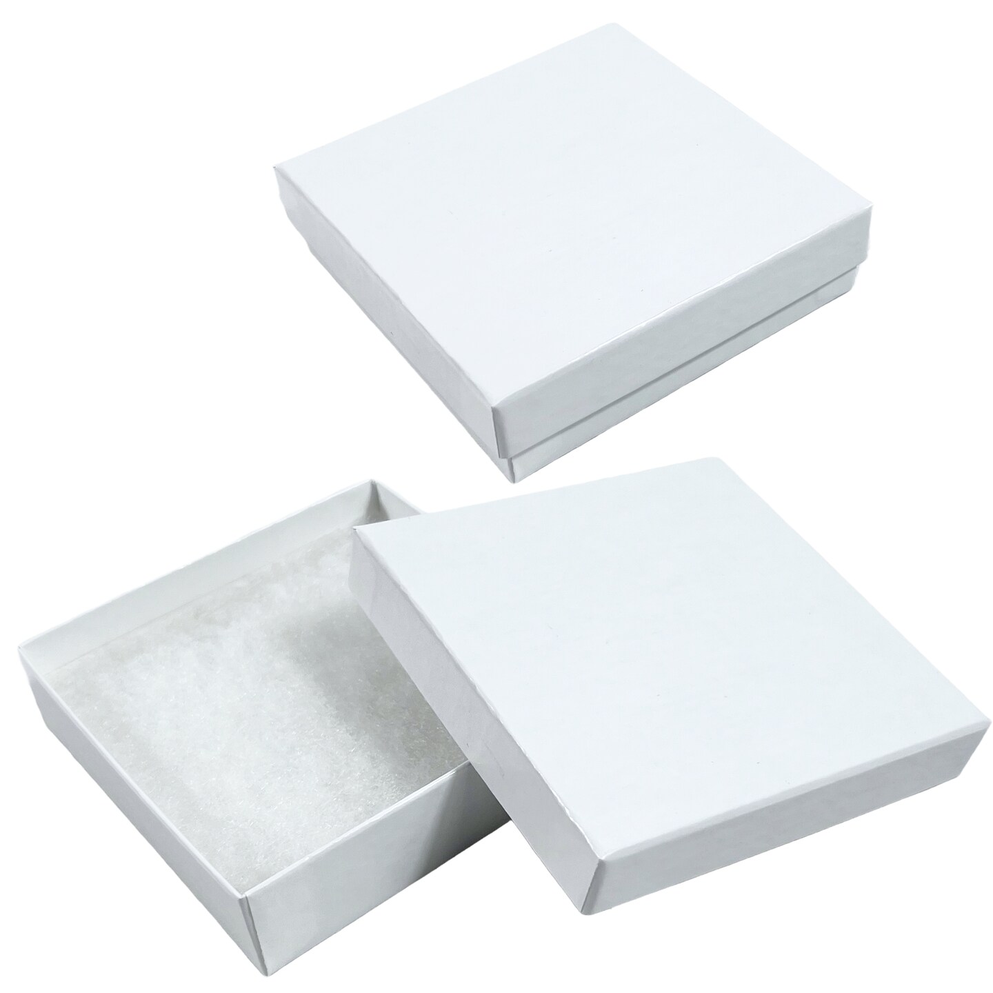 MADE IN USA - 100 Boxes - Gloss White Jewelry Boxes with Cotton Filling - 3.5&#x22;x3.5&#x22;x7/8&#x22;